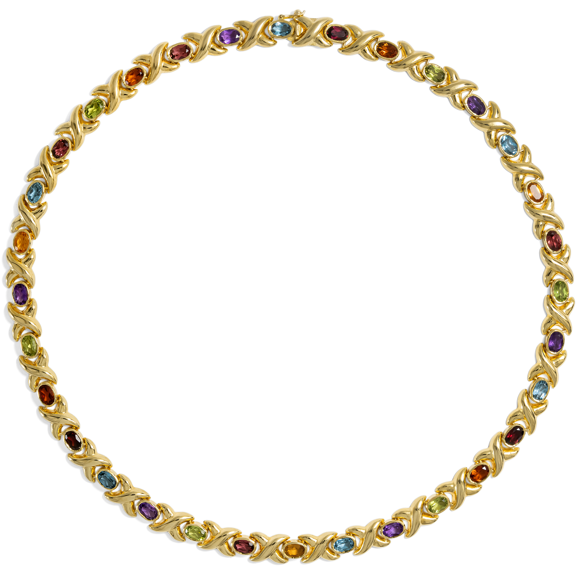 Necklace and Bracelet Set with Coloured Gemstones in Gold, Pforzheim circa 1995 Necklace and Bracelet Set with Coloured Gemstones in Gold, Pforzheim circa 1995