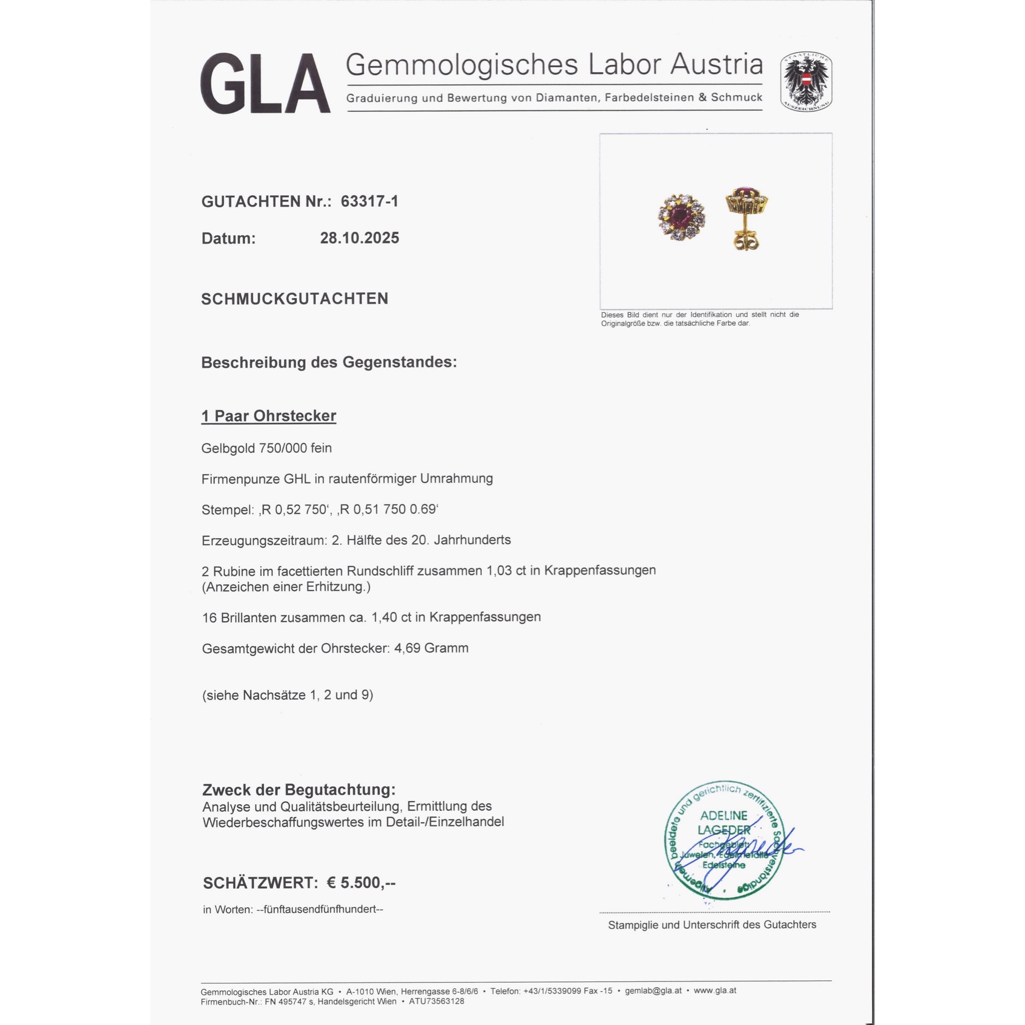 Hochwertige vintage Ohrstecker mit Rubinen & Diamanten in Gold, um 1985 Hochwertige vintage Ohrstecker mit Rubinen & Diamanten in Gold, um 1985