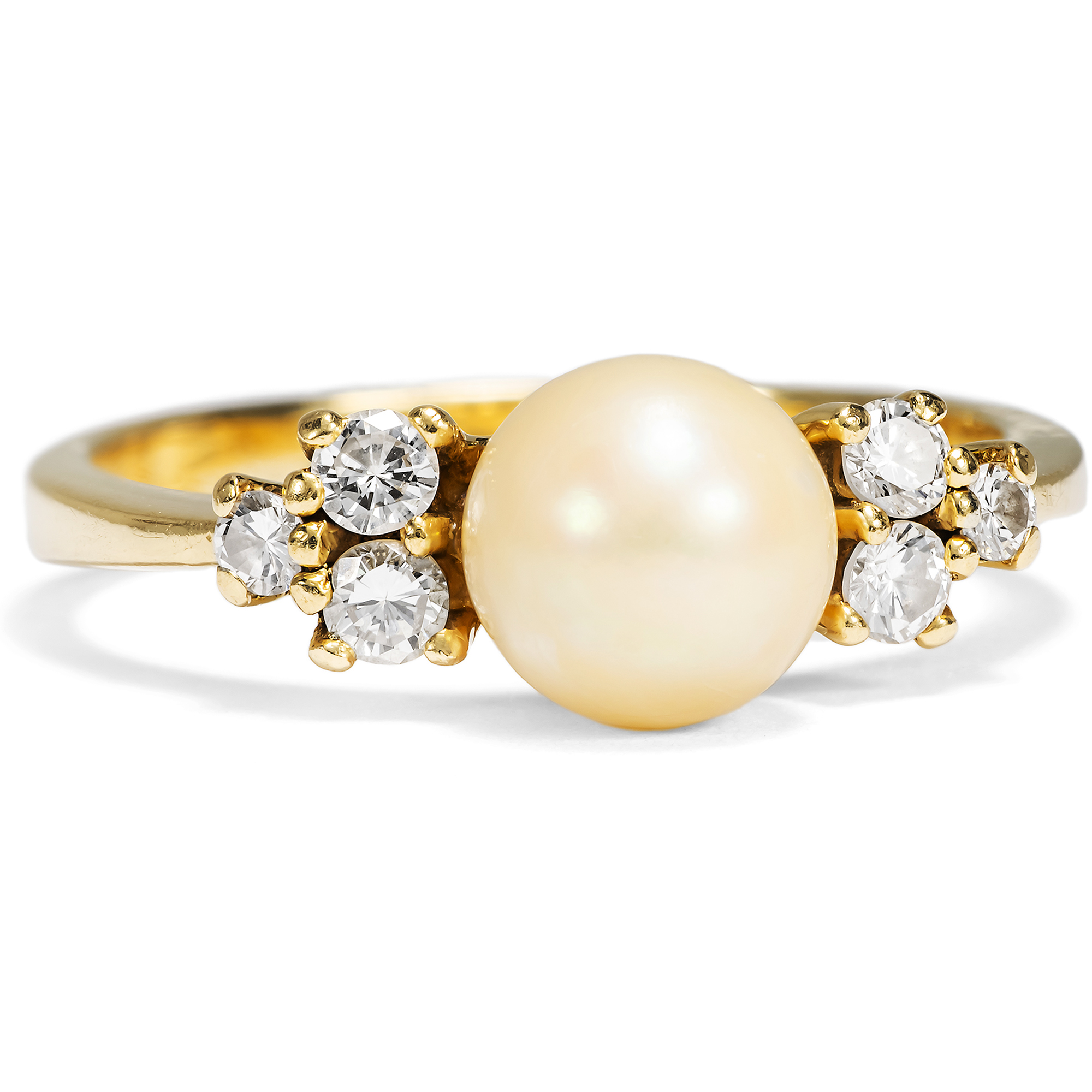 Vintage Gold Ring with Cultured Pearl and Diamonds, c. 1990s Vintage Gold Ring with Cultured Pearl and Diamonds, c. 1990s