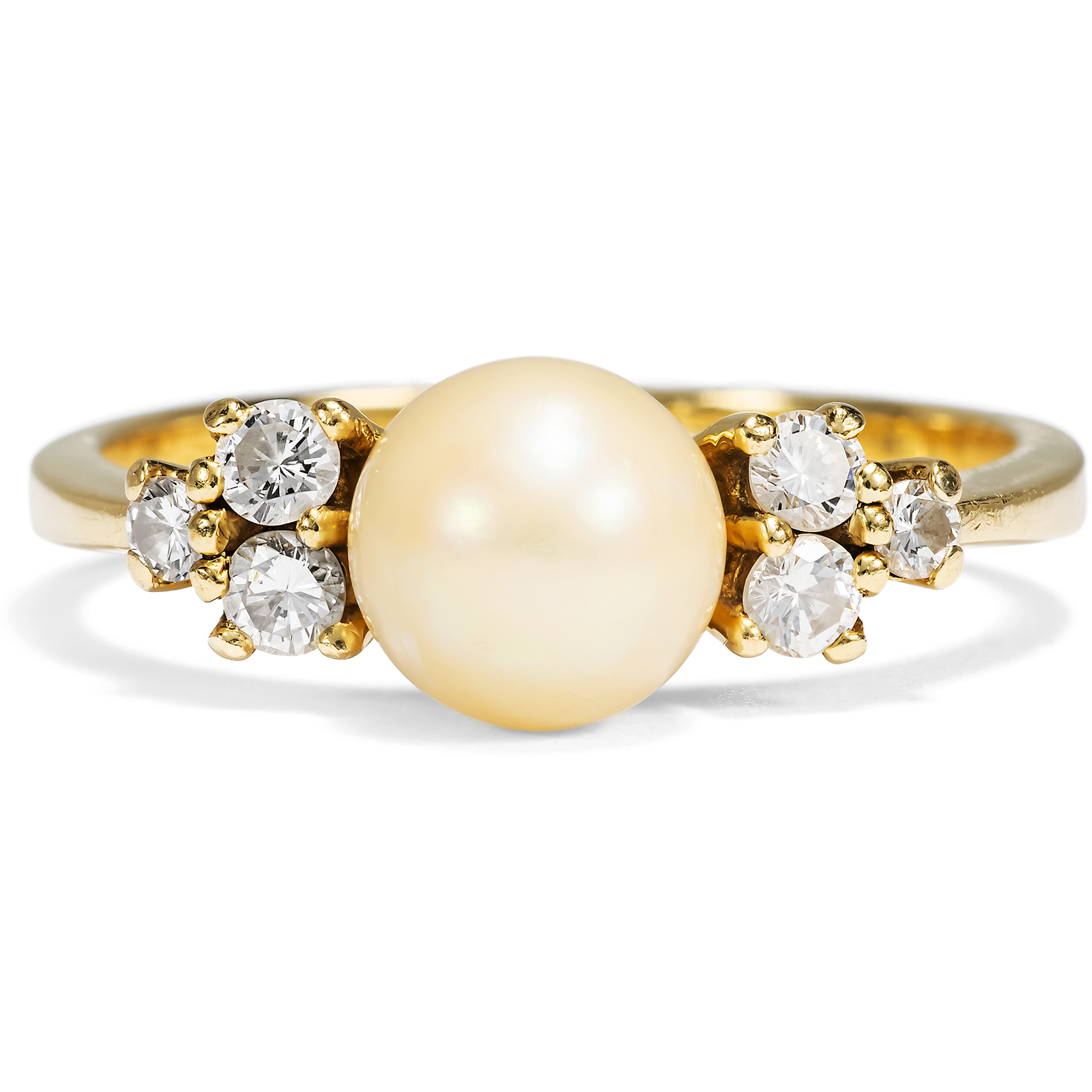 Vintage Gold Ring with Cultured Pearl and Diamonds, c. 1990s Vintage Gold Ring with Cultured Pearl and Diamonds, c. 1990s