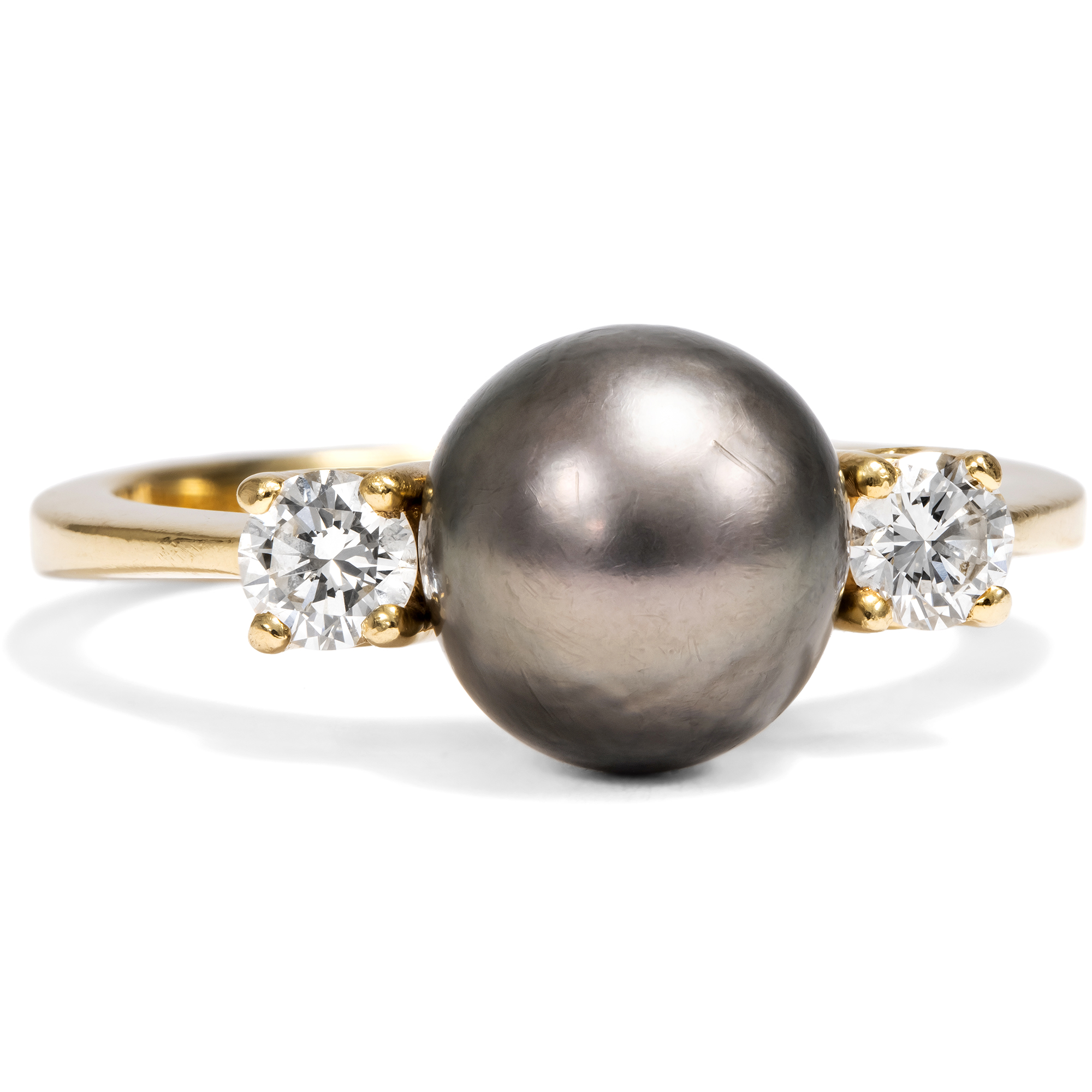 Fine Vintage Ring with Tahitian Pearl & Diamonds in Gold, c. 2000 Fine Vintage Ring with Tahitian Pearl & Diamonds in Gold, c. 2000
