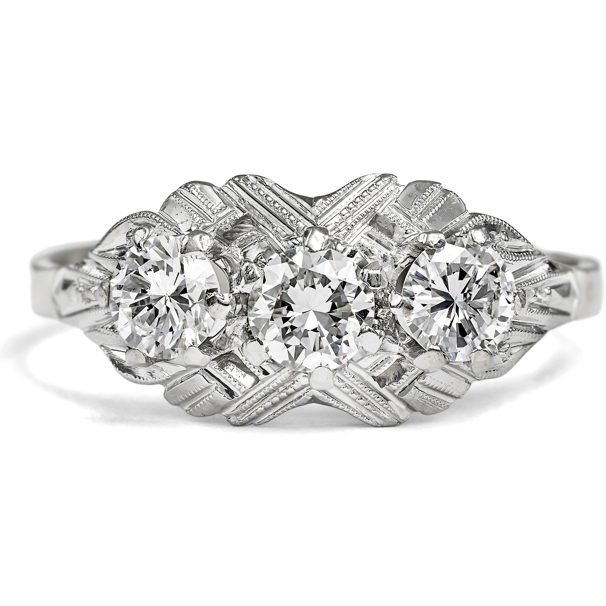 Eleganter Vintage Ring mit Diamanten in Weißgold, um 1955 Eleganter Vintage Ring mit Diamanten in Weißgold, um 1955