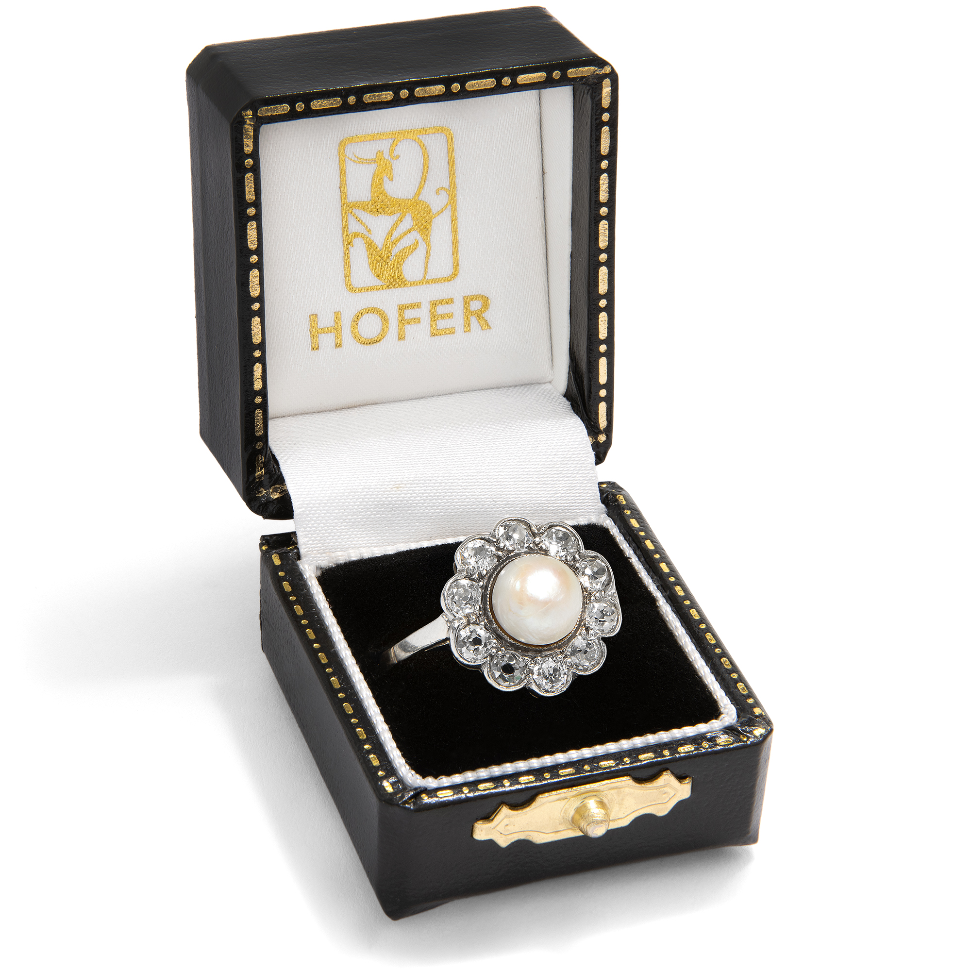 Antiker Ring mit Naturperle & Diamanten in Silber & Gold, um 1910 Antiker Ring mit Naturperle & Diamanten in Silber & Gold, um 1910