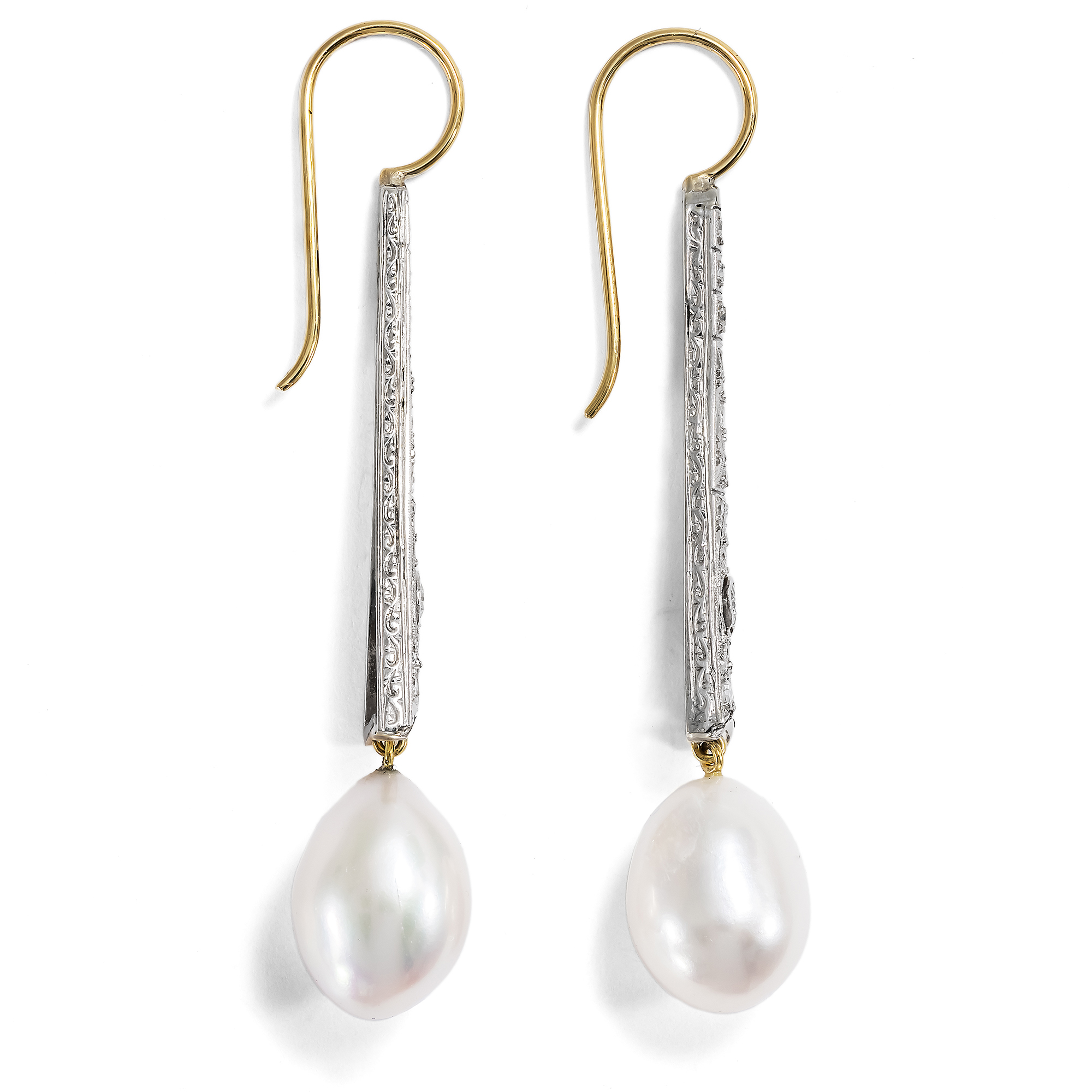 Earrings with Art Déco Diamond Elements & Cultured Pearls from our Workshop Earrings with Art Déco Diamond Elements & Cultured Pearls from our Workshop
