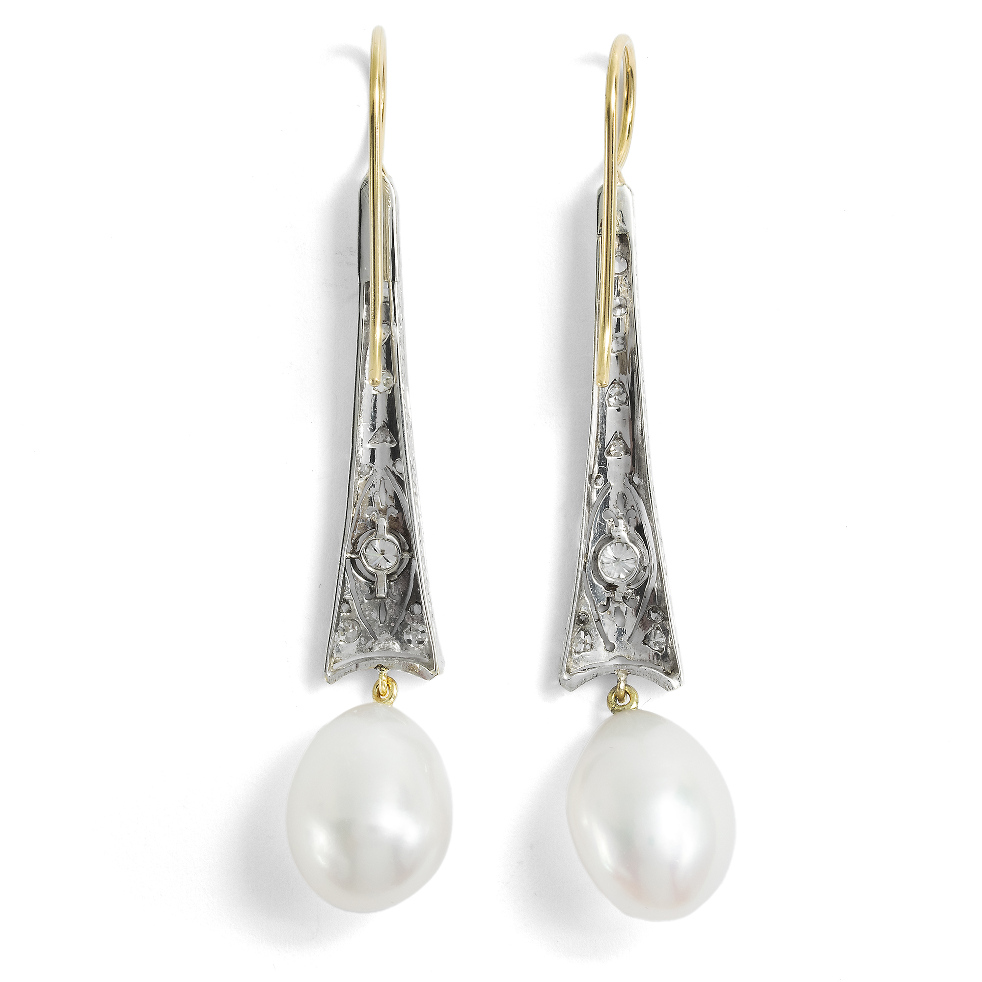 Earrings with Art Déco Diamond Elements & Cultured Pearls from our Workshop Earrings with Art Déco Diamond Elements & Cultured Pearls from our Workshop