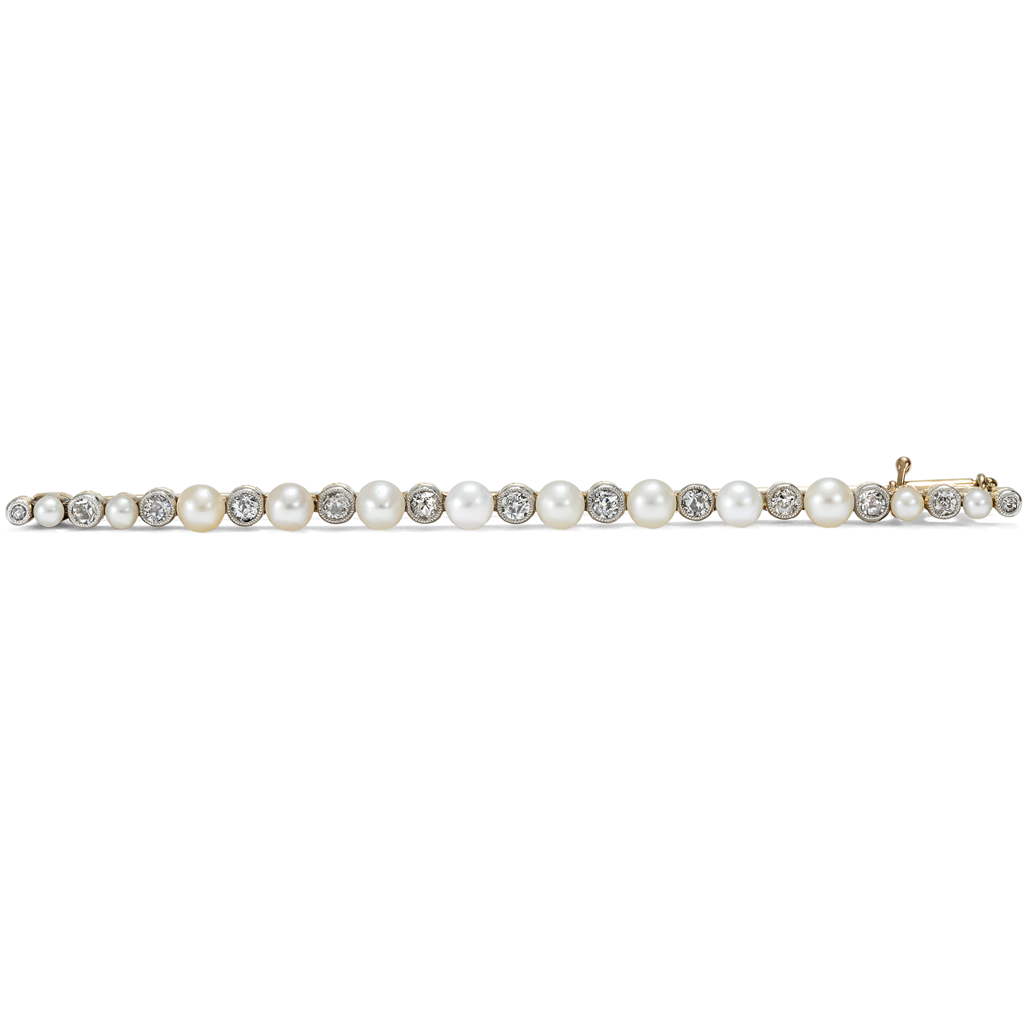 Elegante Stabnadel mit Naturperlen & Diamanten in Gold & Platin, um 1910 Elegante Stabnadel mit Naturperlen & Diamanten in Gold & Platin, um 1910