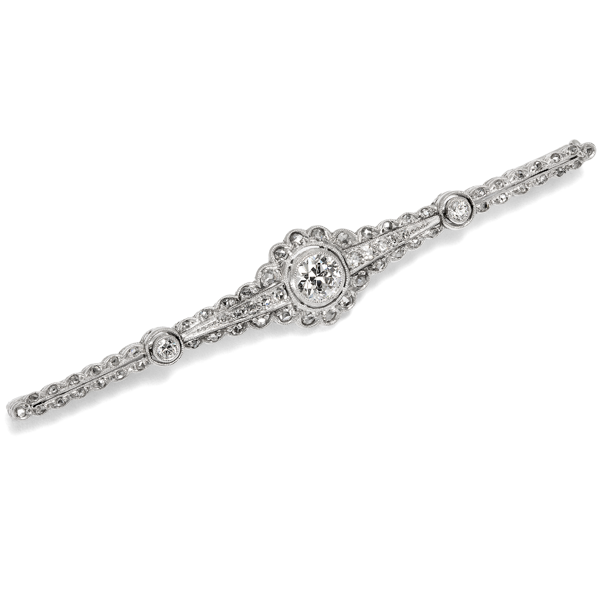 Stabnadel mit Diamanten in Platin & Gold von Wilhelm Müller, Berlin um 1930 Stabnadel mit Diamanten in Platin & Gold von Wilhelm Müller, Berlin um 1930