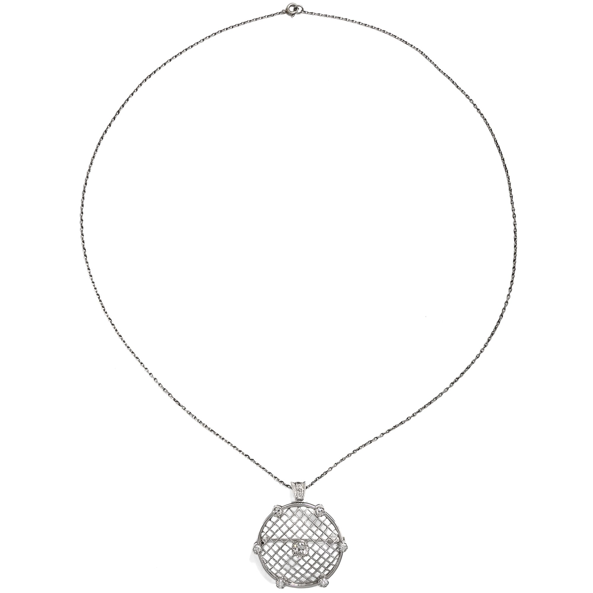 Elegante Anhänger/Brosche mit Diamanten in Weißgold, um 1990 Elegante Anhänger/Brosche mit Diamanten in Weißgold, um 1990