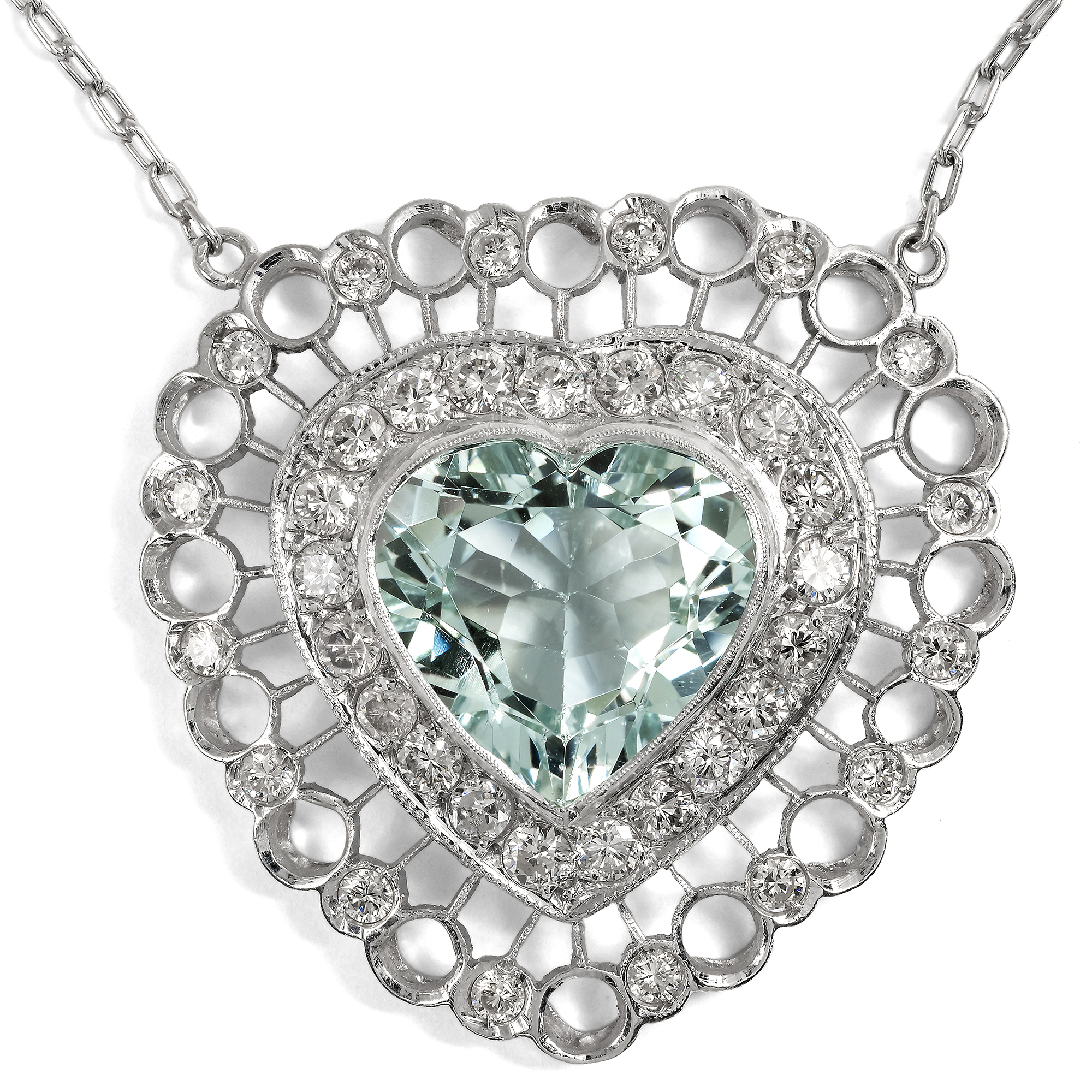 Collier aus Platin mit Aquamarin & Brillanten in historischer Form, um 1985 Collier aus Platin mit Aquamarin & Brillanten in historischer Form, um 1985