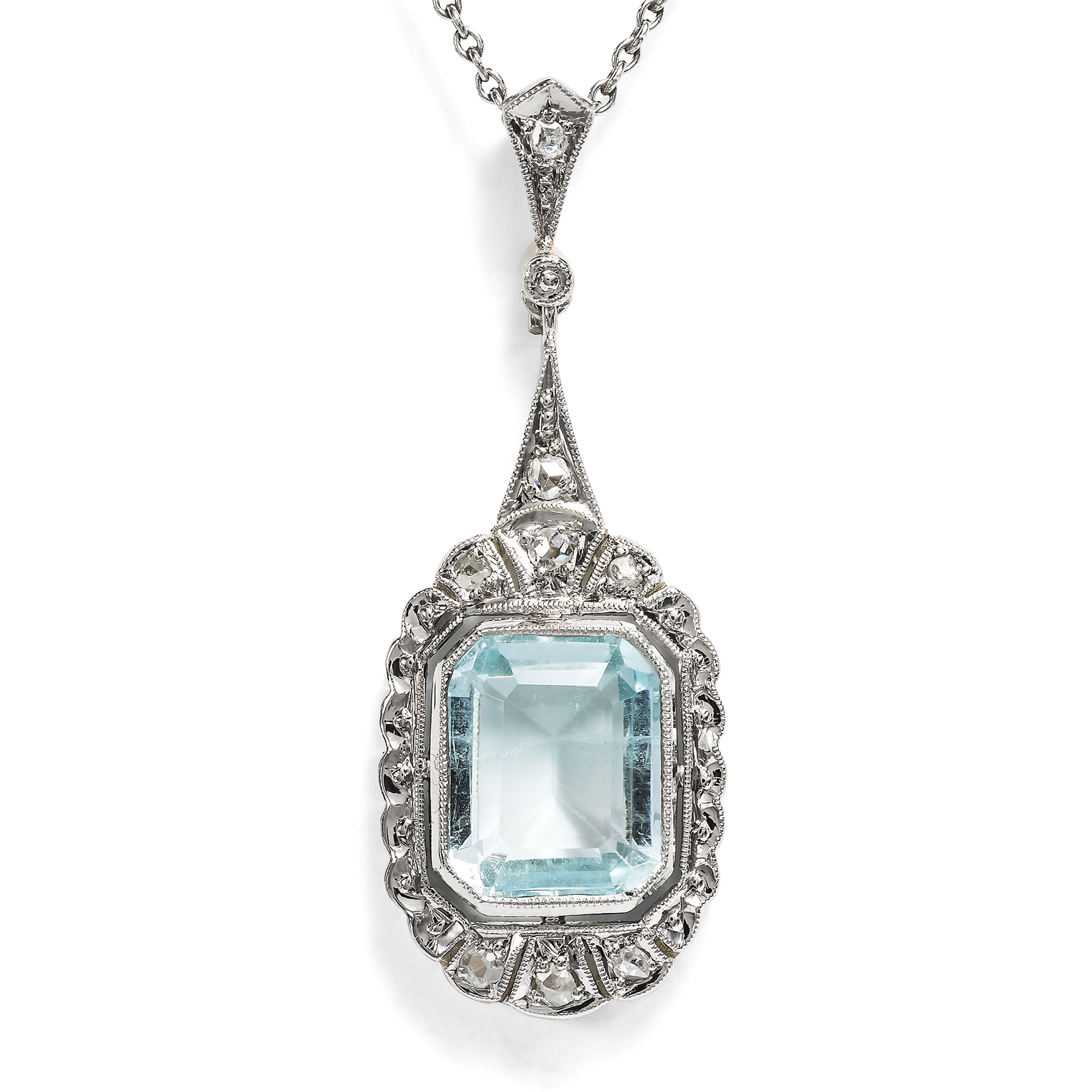 Luminous Art Déco pendant with aquamarine & diamonds, circa 1930 Luminous Art Déco pendant with aquamarine & diamonds, circa 1930