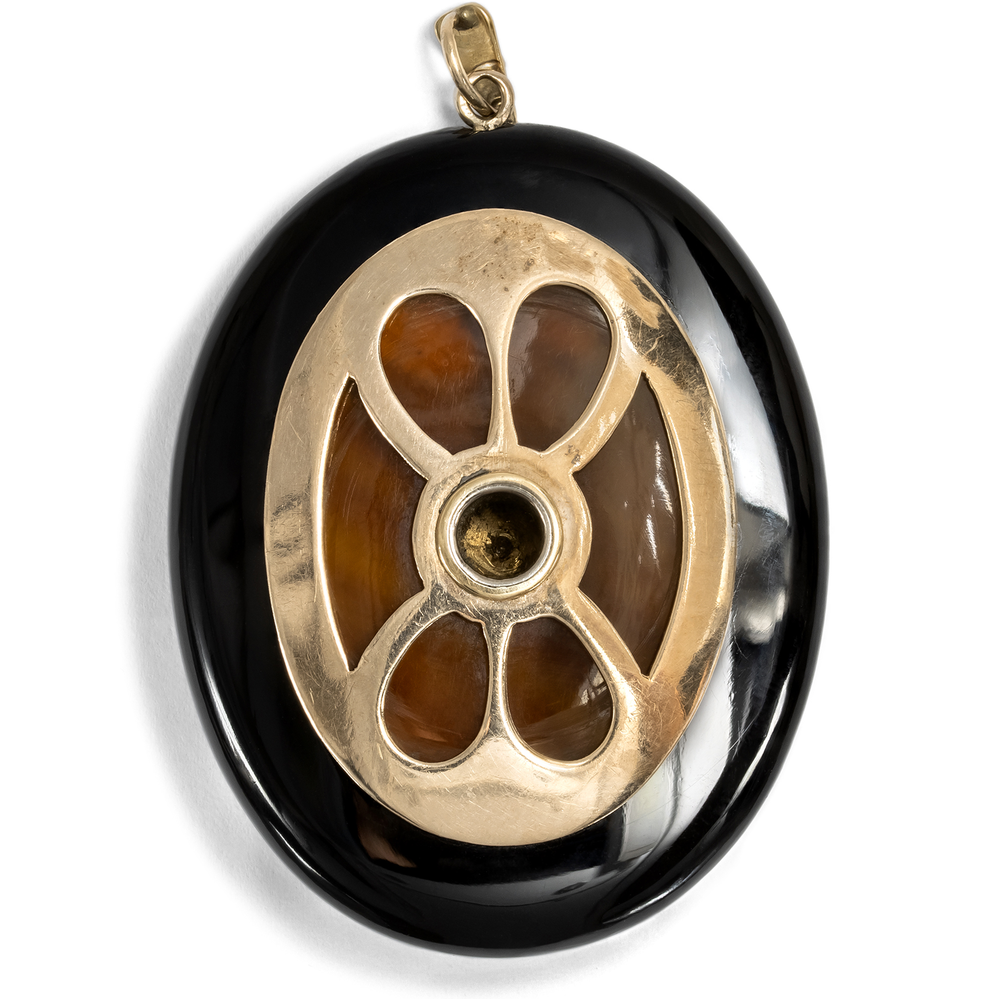 Antiker Anhänger aus Onyx & Perle in Gold, um 1870 Antiker Anhänger aus Onyx & Perle in Gold, um 1870
