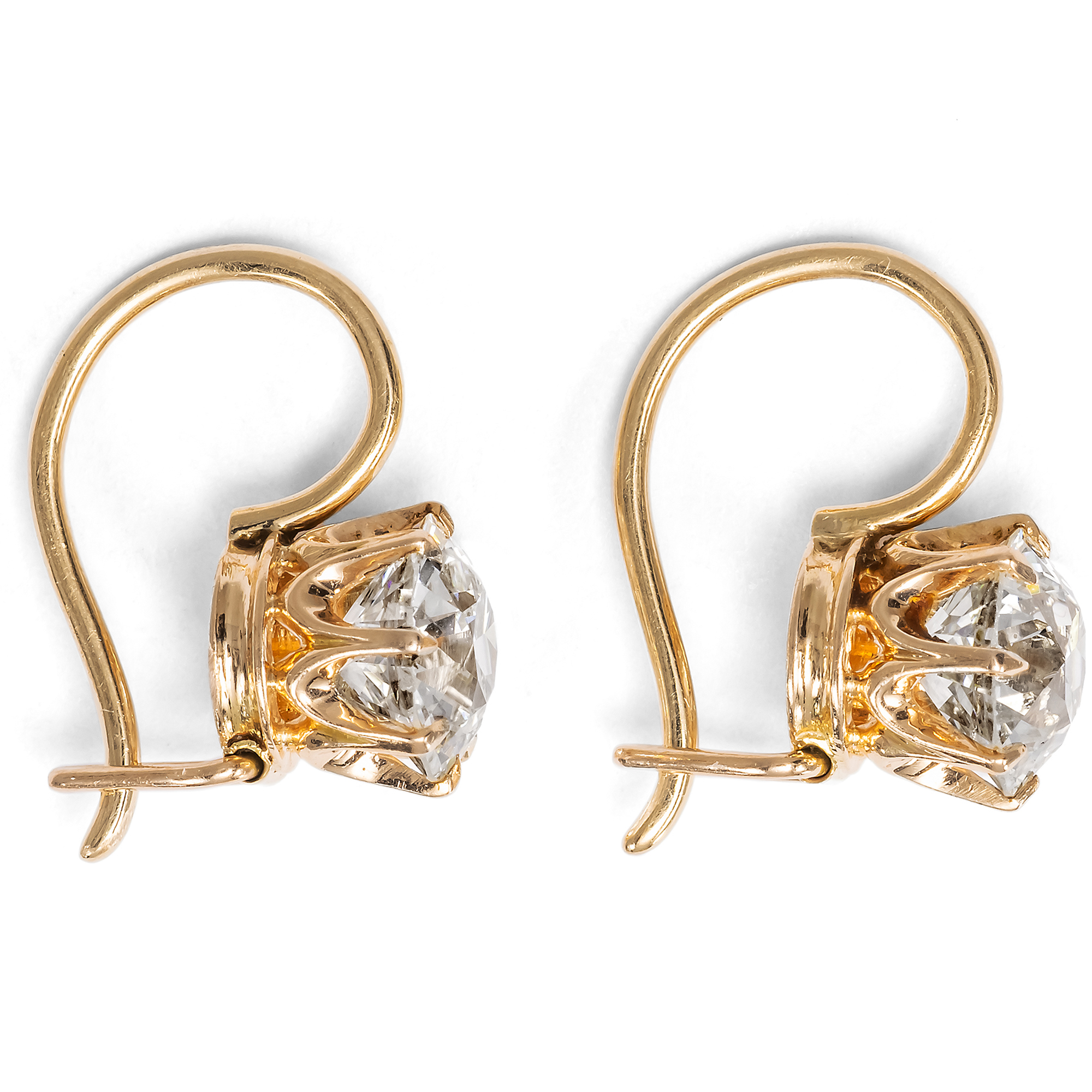 Delicate Rose Gold Earrings with 2.05 ct Old Cut Diamonds, c. 1890 Delicate Rose Gold Earrings with 2.05 ct Old Cut Diamonds, c. 1890