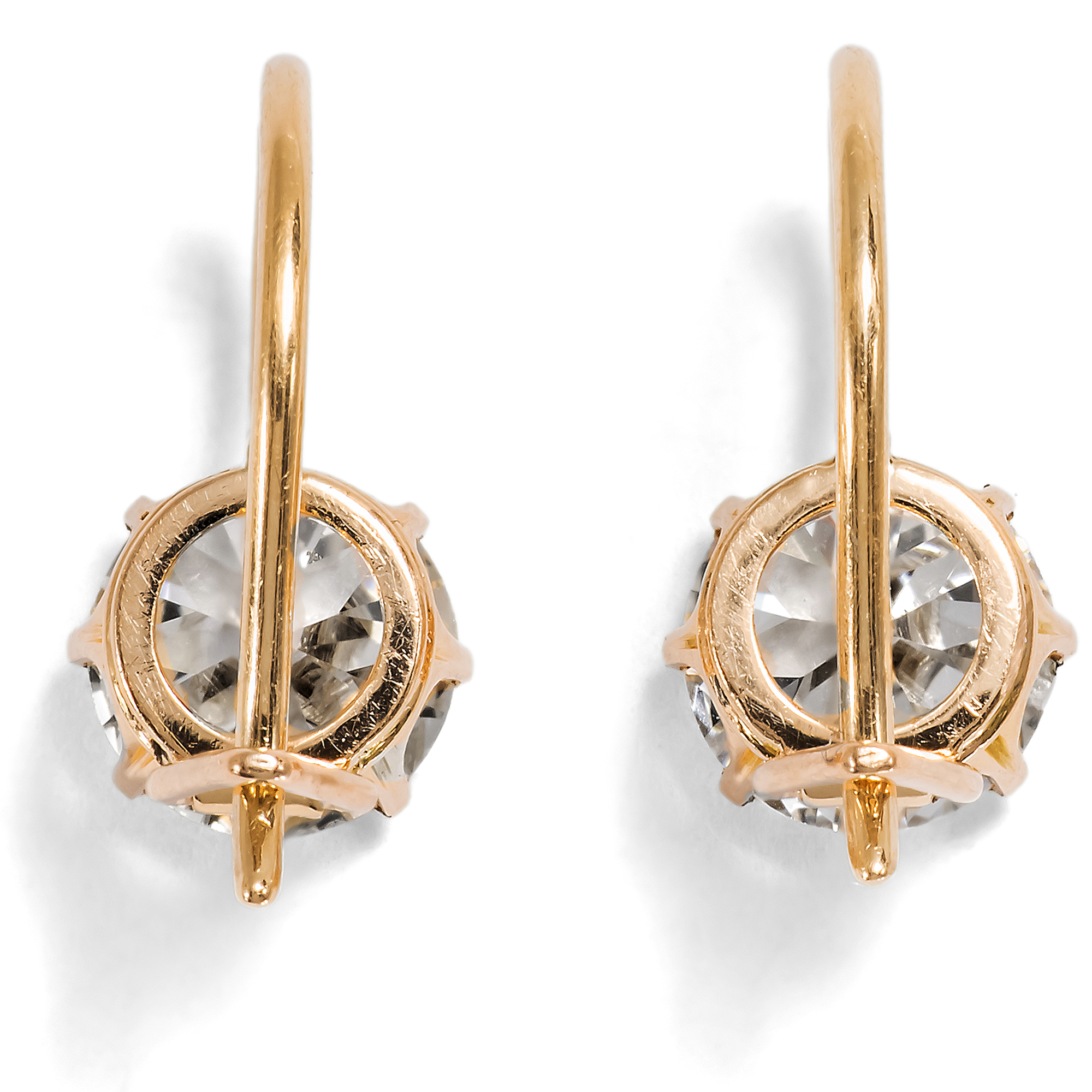 Delicate Rose Gold Earrings with 2.05 ct Old Cut Diamonds, c. 1890 Delicate Rose Gold Earrings with 2.05 ct Old Cut Diamonds, c. 1890