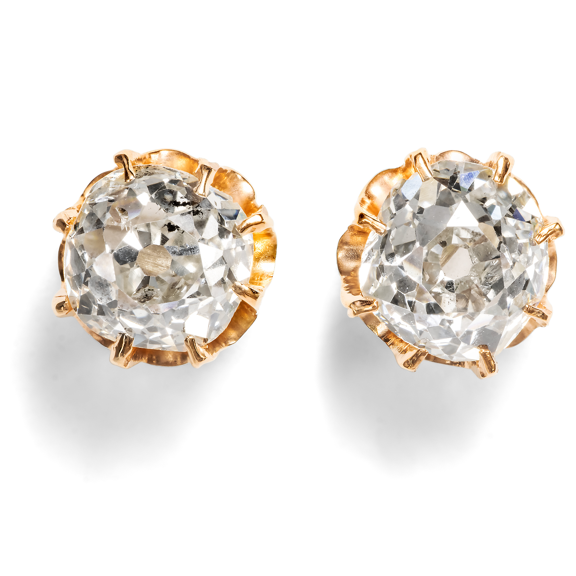 Zeitlose Ohrstecker mit 1,60 ct „Old Mine Cut“ Diamanten in Roségold, um 1890 Zeitlose Ohrstecker mit 1,60 ct „Old Mine Cut“ Diamanten in Roségold, um 1890