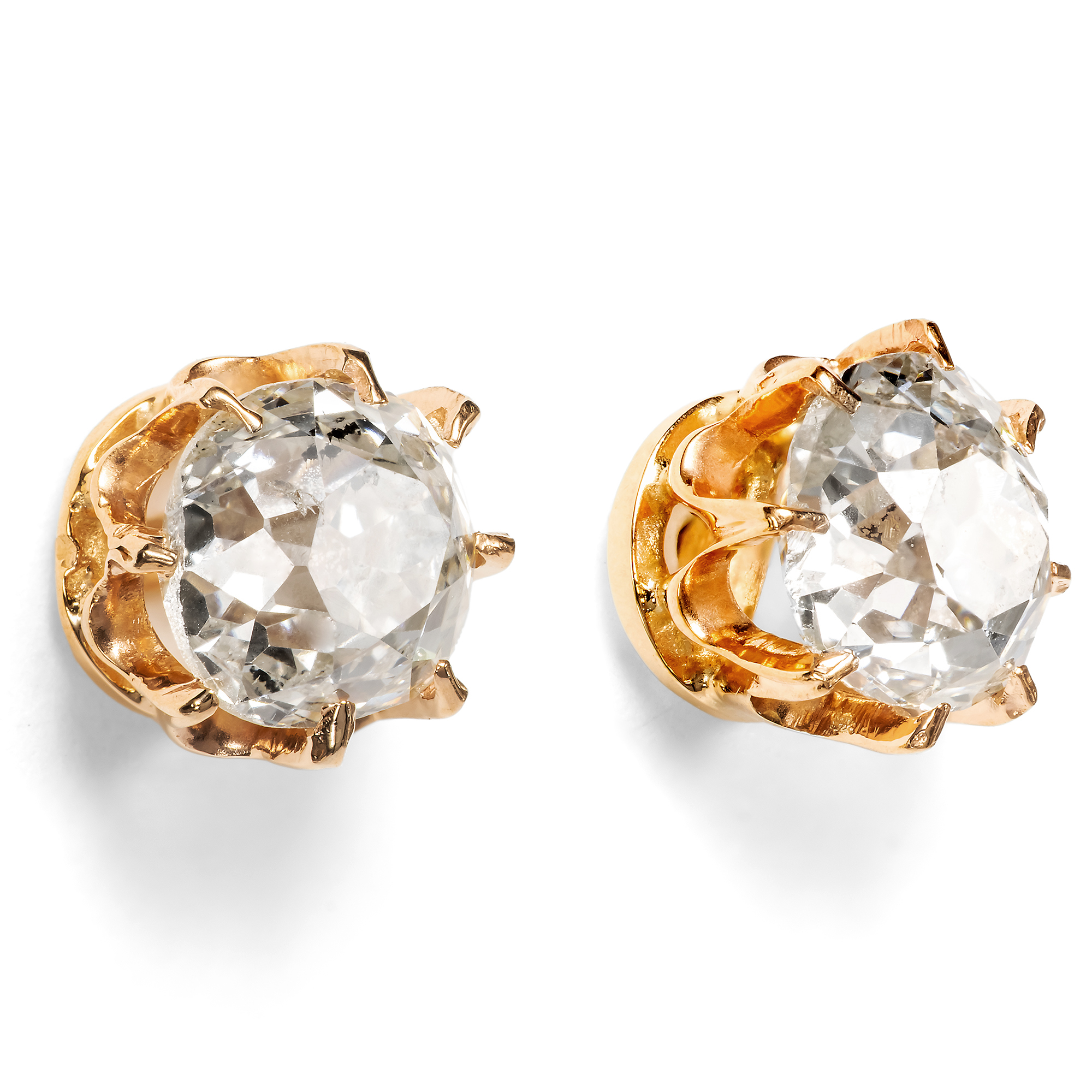 Zeitlose Ohrstecker mit 1,60 ct „Old Mine Cut“ Diamanten in Roségold, um 1890 Zeitlose Ohrstecker mit 1,60 ct „Old Mine Cut“ Diamanten in Roségold, um 1890