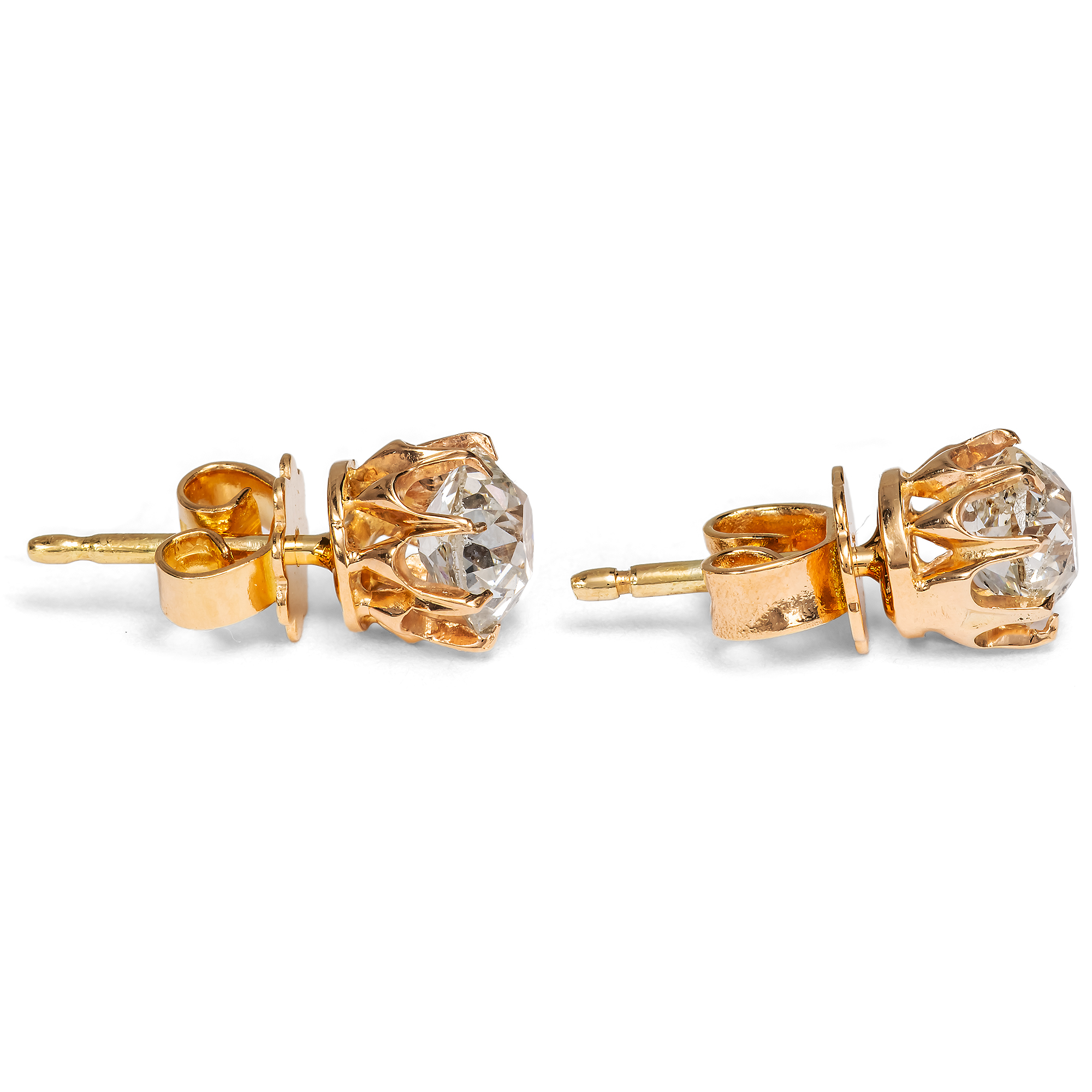 Zeitlose Ohrstecker mit 1,60 ct „Old Mine Cut“ Diamanten in Roségold, um 1890 Zeitlose Ohrstecker mit 1,60 ct „Old Mine Cut“ Diamanten in Roségold, um 1890