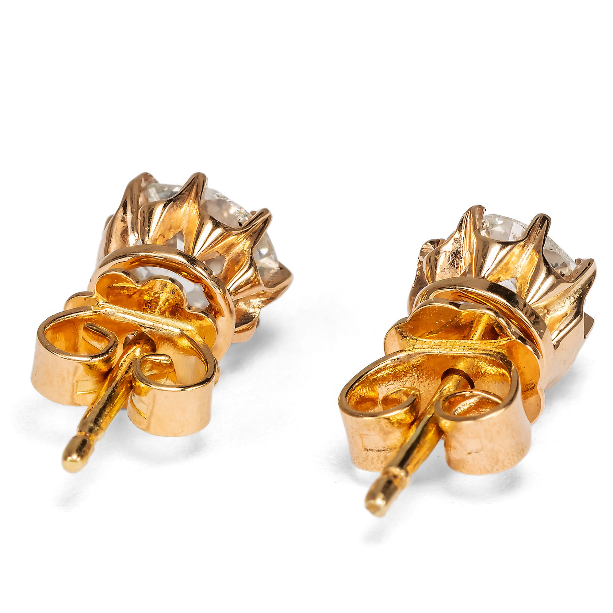 Zeitlose Ohrstecker mit 1,60 ct „Old Mine Cut“ Diamanten in Roségold, um 1890 Zeitlose Ohrstecker mit 1,60 ct „Old Mine Cut“ Diamanten in Roségold, um 1890