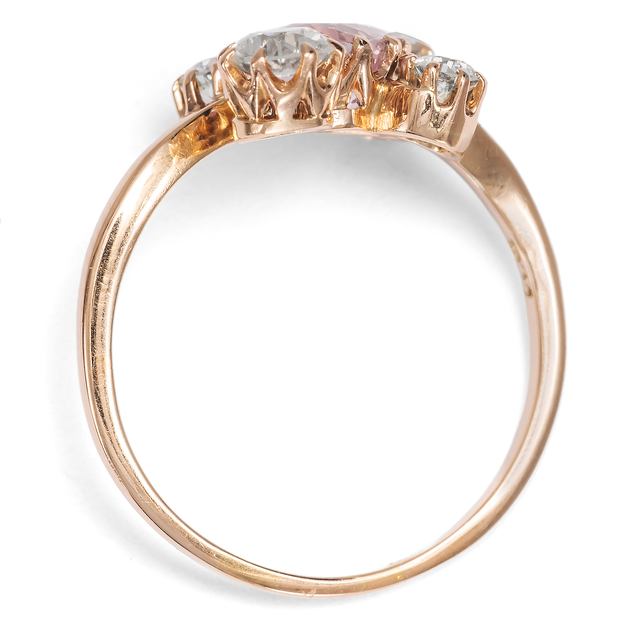 Exquisite Padparadscha Sapphire and Diamond Ring in Rose Gold, c. 1900 Exquisite Padparadscha Sapphire and Diamond Ring in Rose Gold, c. 1900