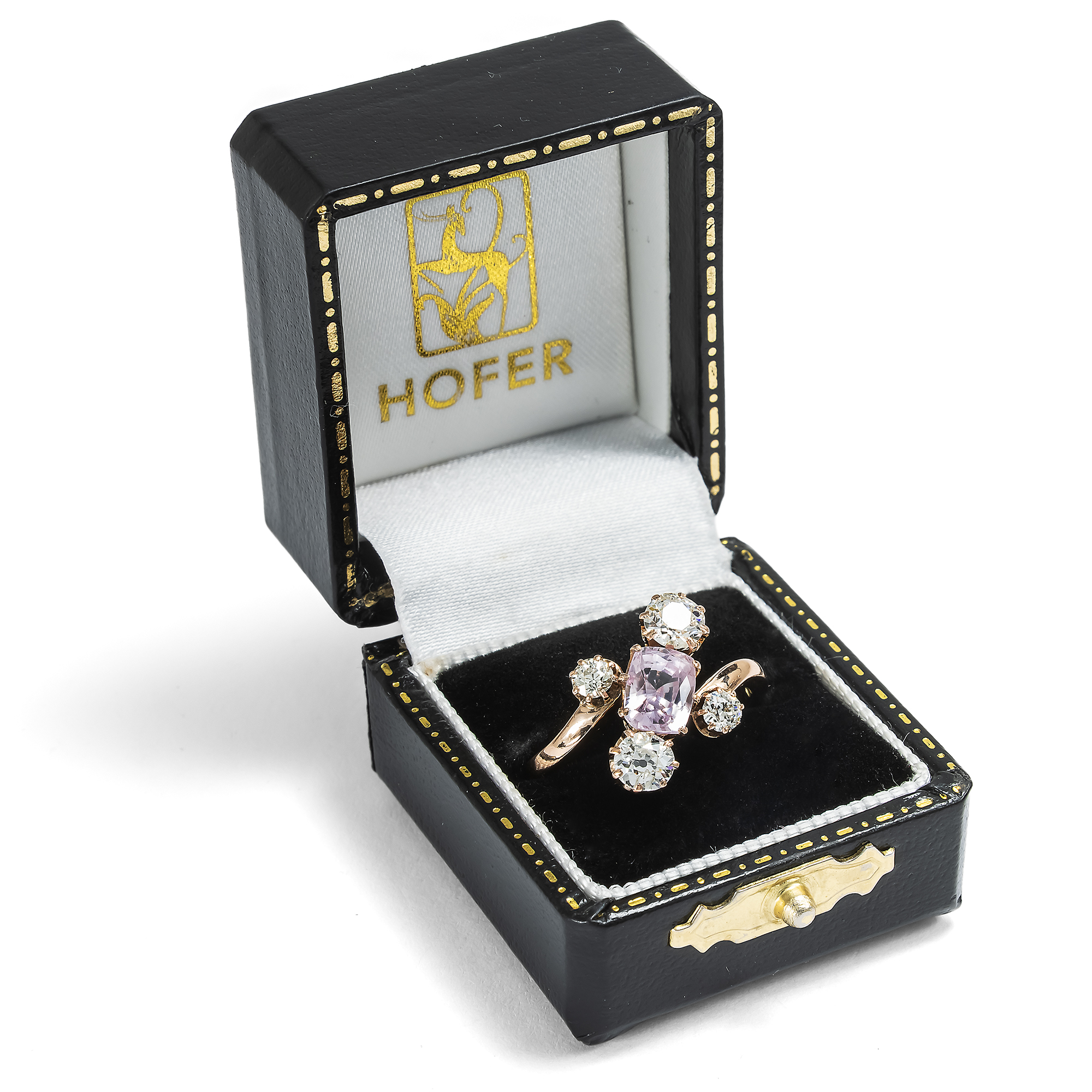 Exquisite Padparadscha Sapphire and Diamond Ring in Rose Gold, c. 1900 Exquisite Padparadscha Sapphire and Diamond Ring in Rose Gold, c. 1900