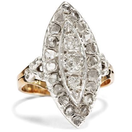 Treasure-Laden • Large Navette Ring with Diamonds in Gold & Silver