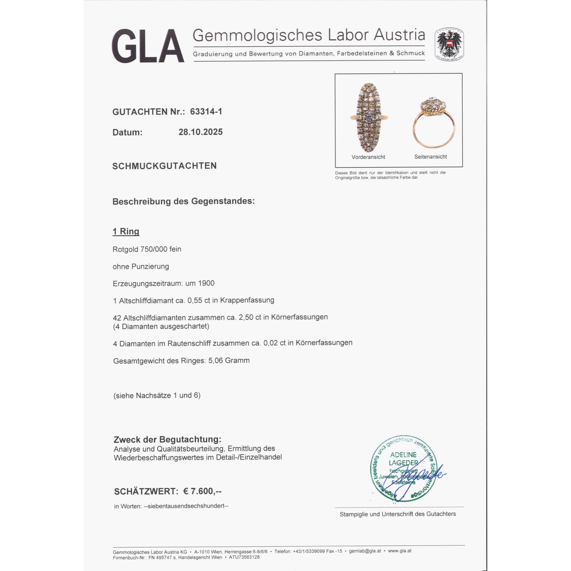 Großer Schiffchenring der Belle Époque mit 3,07 ct Altschliff-Diamanten, um 1890 Großer Schiffchenring der Belle Époque mit 3,07 ct Altschliff-Diamanten, um 1890