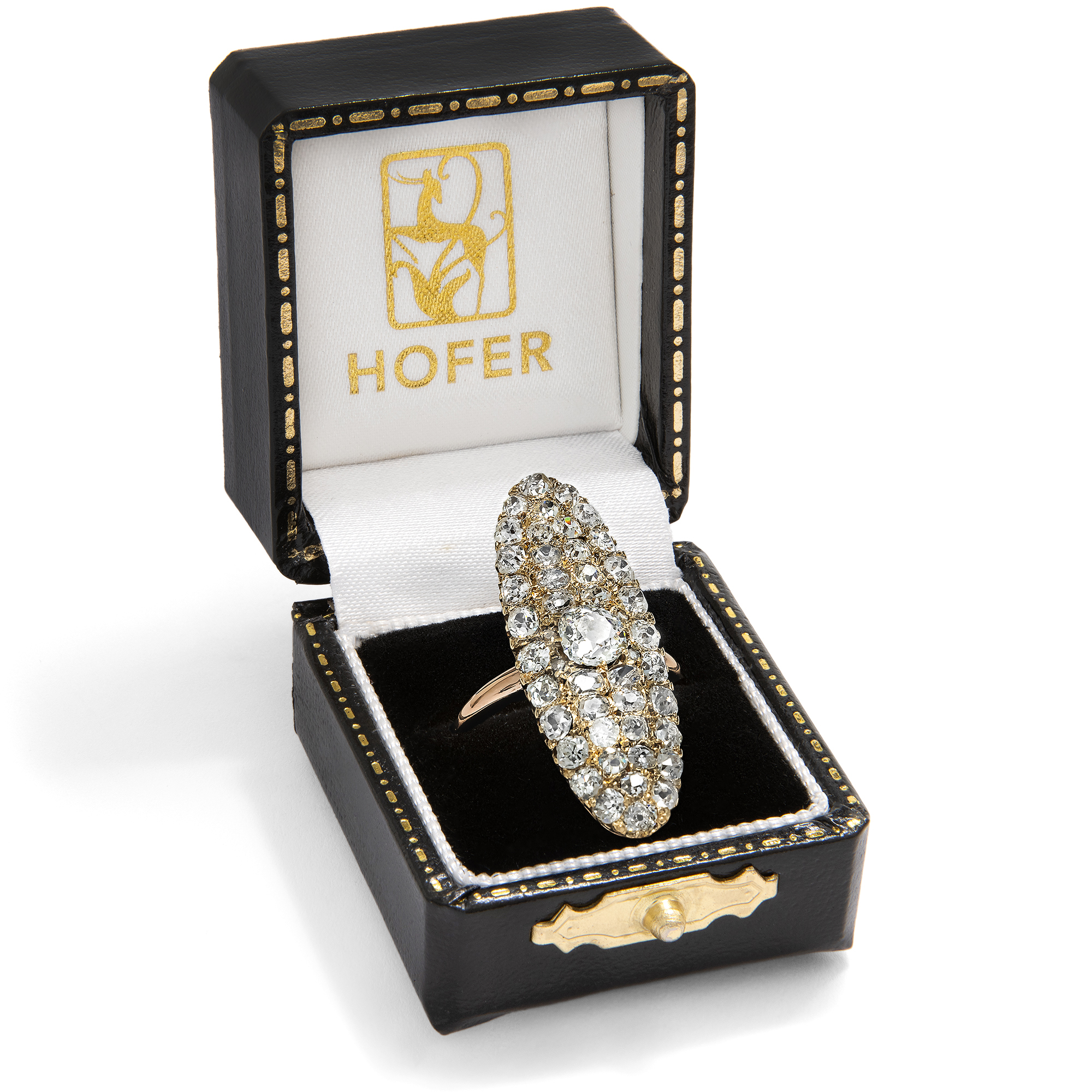 Großer Schiffchenring der Belle Époque mit 3,07 ct Altschliff-Diamanten, um 1890 Großer Schiffchenring der Belle Époque mit 3,07 ct Altschliff-Diamanten, um 1890