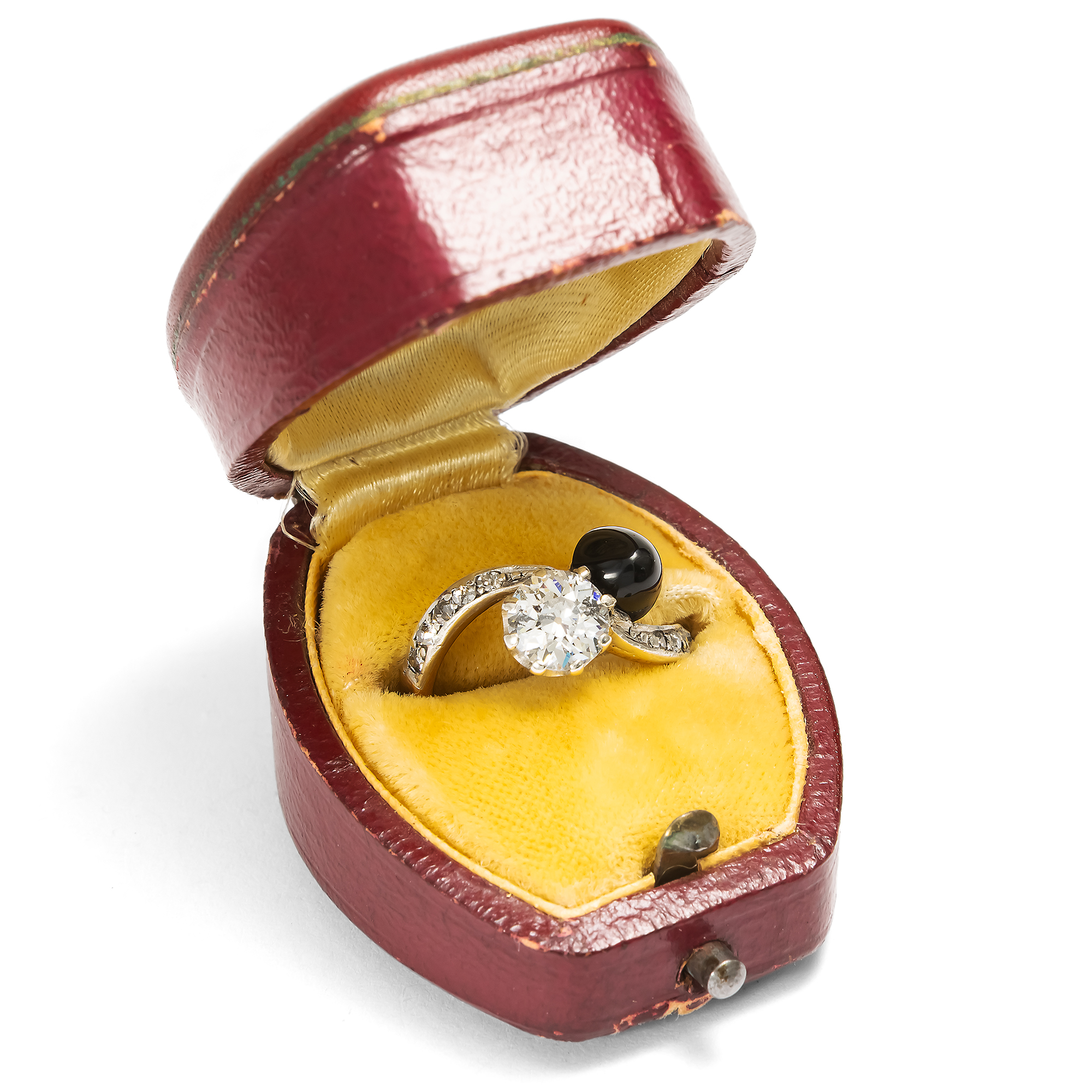 Ungewöhnlicher „Crossover“-Ring mit Diamanten & Onyx, um 1905 Ungewöhnlicher „Crossover“-Ring mit Diamanten & Onyx, um 1905