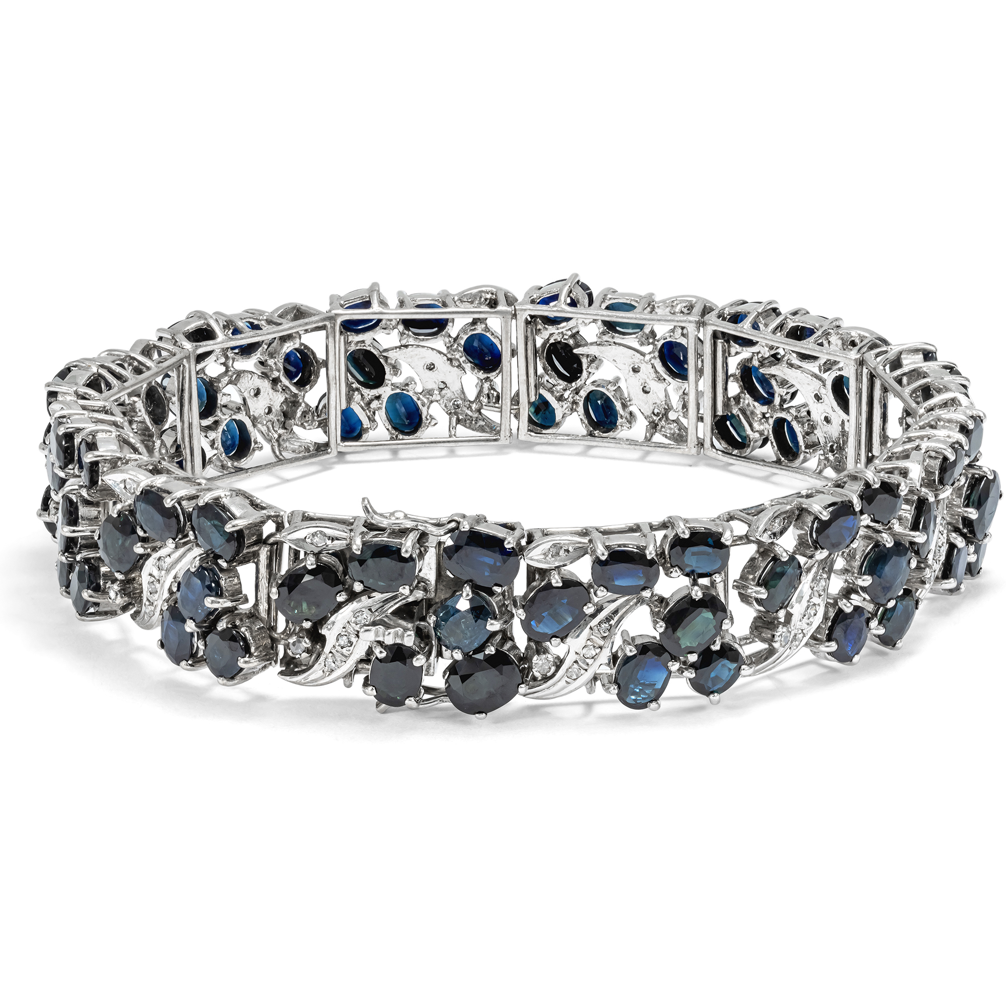 Prachtvolles vintage Armband mit Saphiren & Diamanten in Silber, um 1970 Prachtvolles vintage Armband mit Saphiren & Diamanten in Silber, um 1970