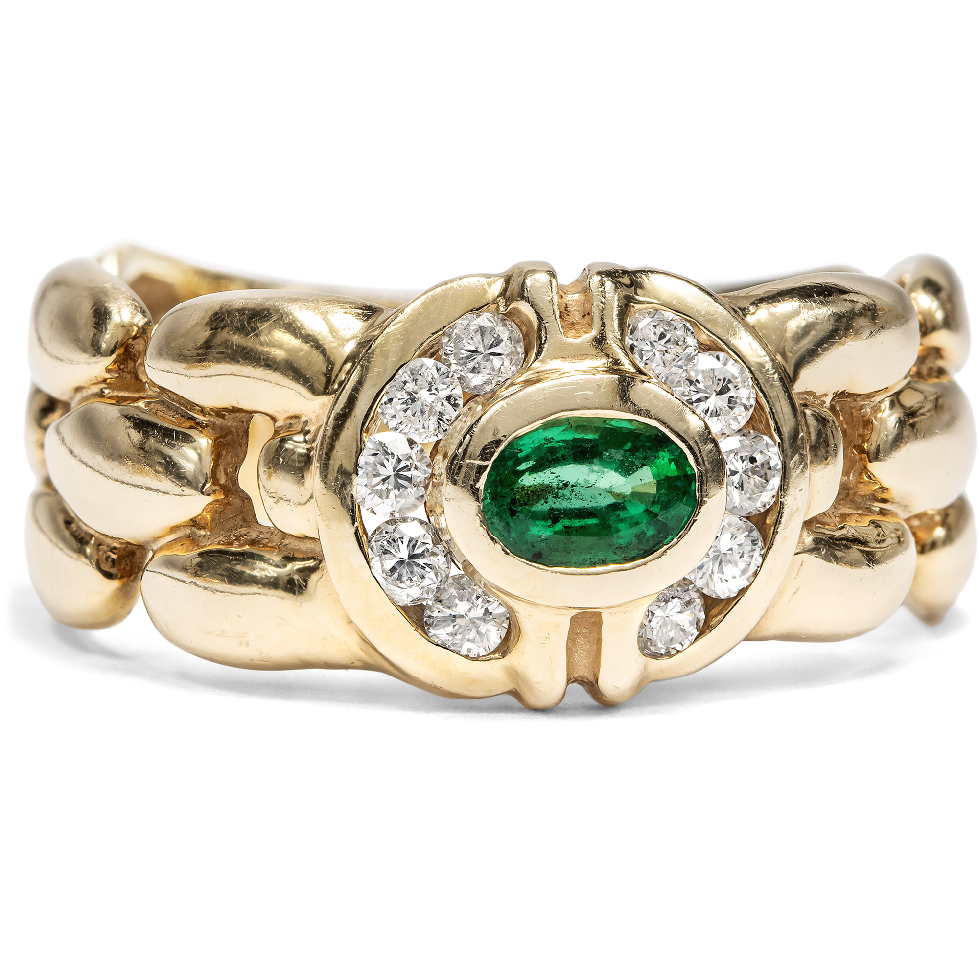 Vintage Ring aus Gold mit Smaragd & Diamanten, USA um 1990 Vintage Ring aus Gold mit Smaragd & Diamanten, USA um 1990