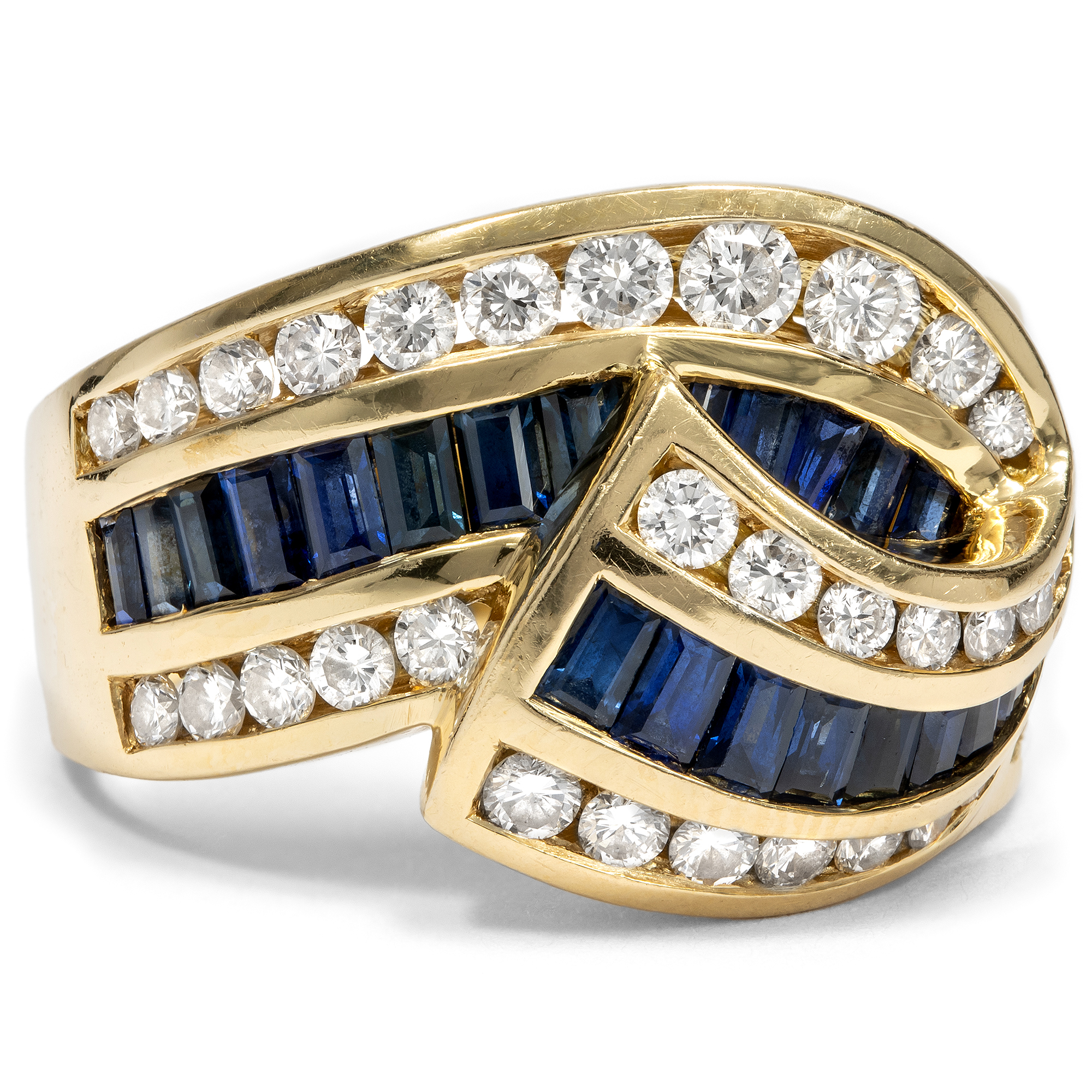 Aufsehenerregender Goldring mit Saphiren und Brillanten, Charles Krypell, New York, 1980er Jahre Aufsehenerregender Goldring mit Saphiren und Brillanten, Charles Krypell, New York, 1980er Jahre