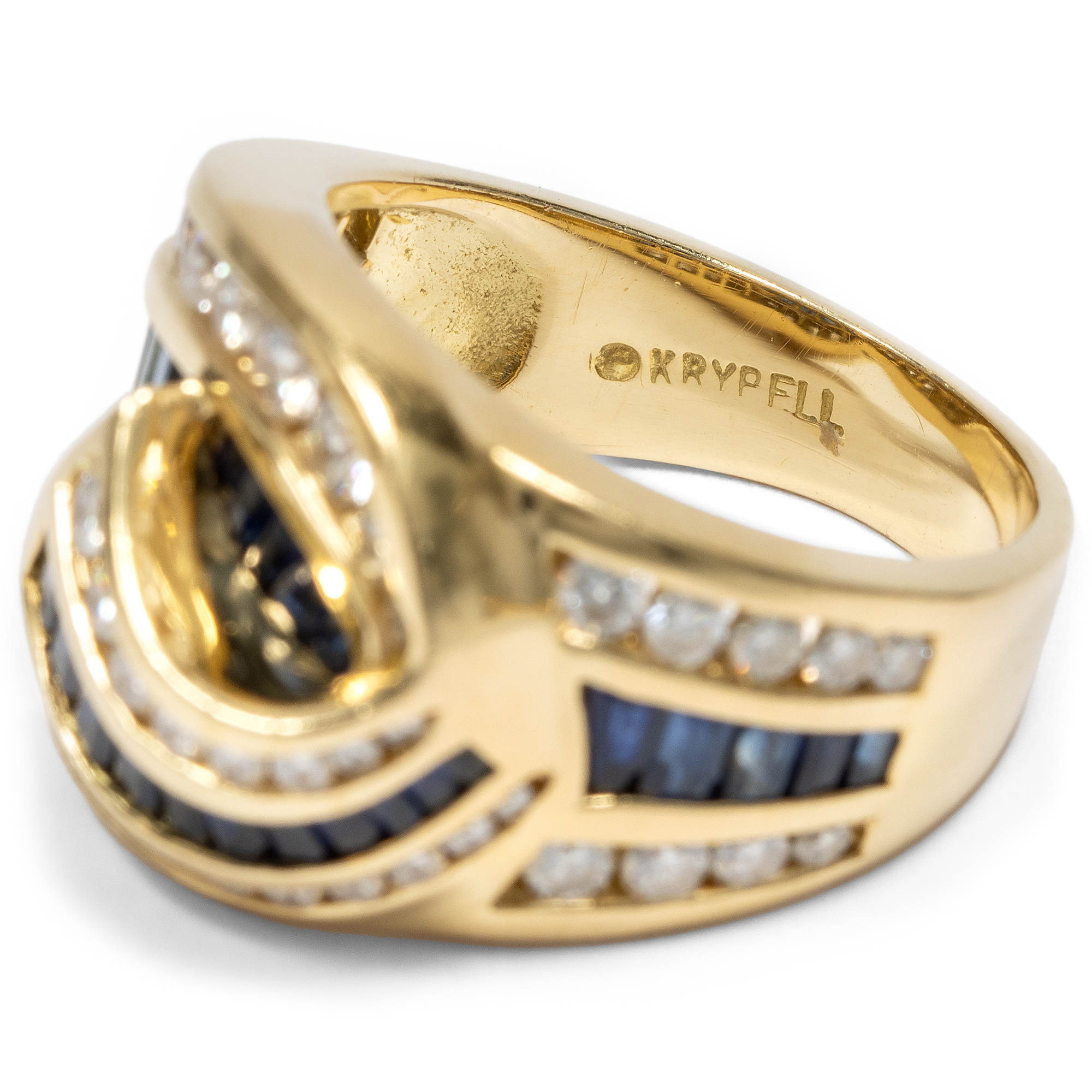 Aufsehenerregender Goldring mit Saphiren und Brillanten, Charles Krypell, New York, 1980er Jahre Aufsehenerregender Goldring mit Saphiren und Brillanten, Charles Krypell, New York, 1980er Jahre