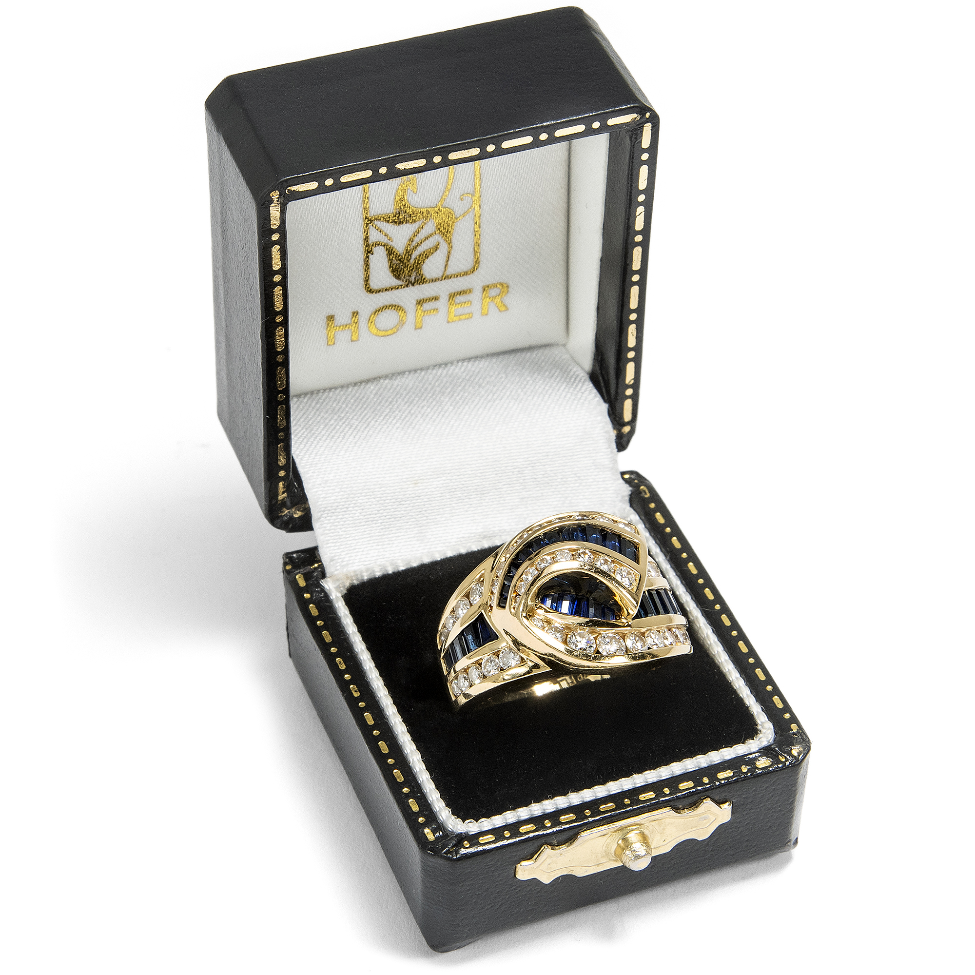 Aufsehenerregender Goldring mit Saphiren und Brillanten, Charles Krypell, New York, 1980er Jahre Aufsehenerregender Goldring mit Saphiren und Brillanten, Charles Krypell, New York, 1980er Jahre