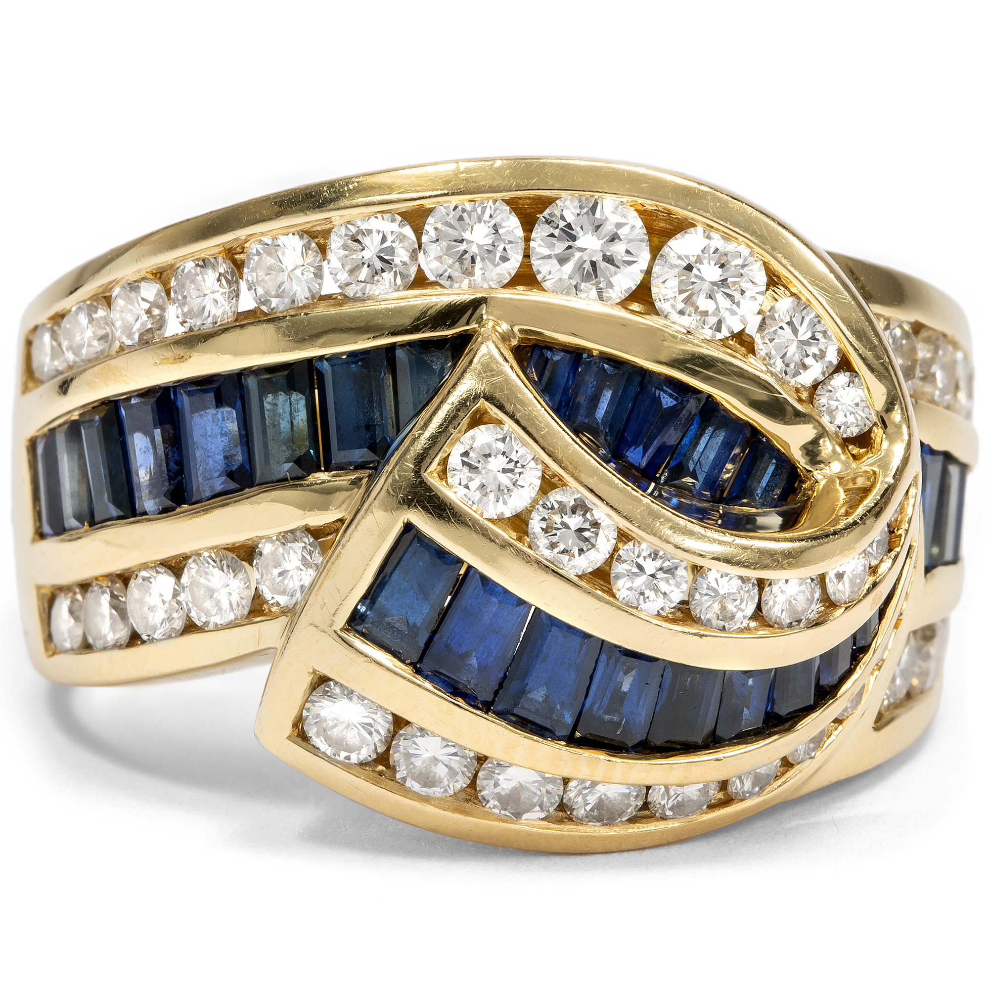 Aufsehenerregender Goldring mit Saphiren und Brillanten, Charles Krypell, New York, 1980er Jahre Aufsehenerregender Goldring mit Saphiren und Brillanten, Charles Krypell, New York, 1980er Jahre