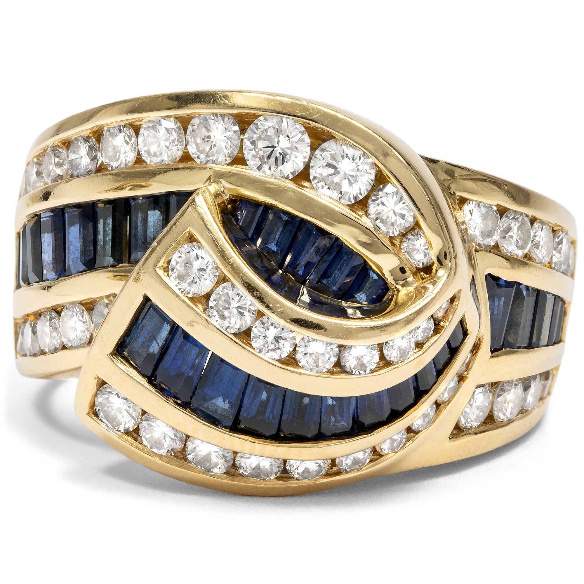 Aufsehenerregender Goldring mit Saphiren und Brillanten, Charles Krypell, New York, 1980er Jahre Aufsehenerregender Goldring mit Saphiren und Brillanten, Charles Krypell, New York, 1980er Jahre