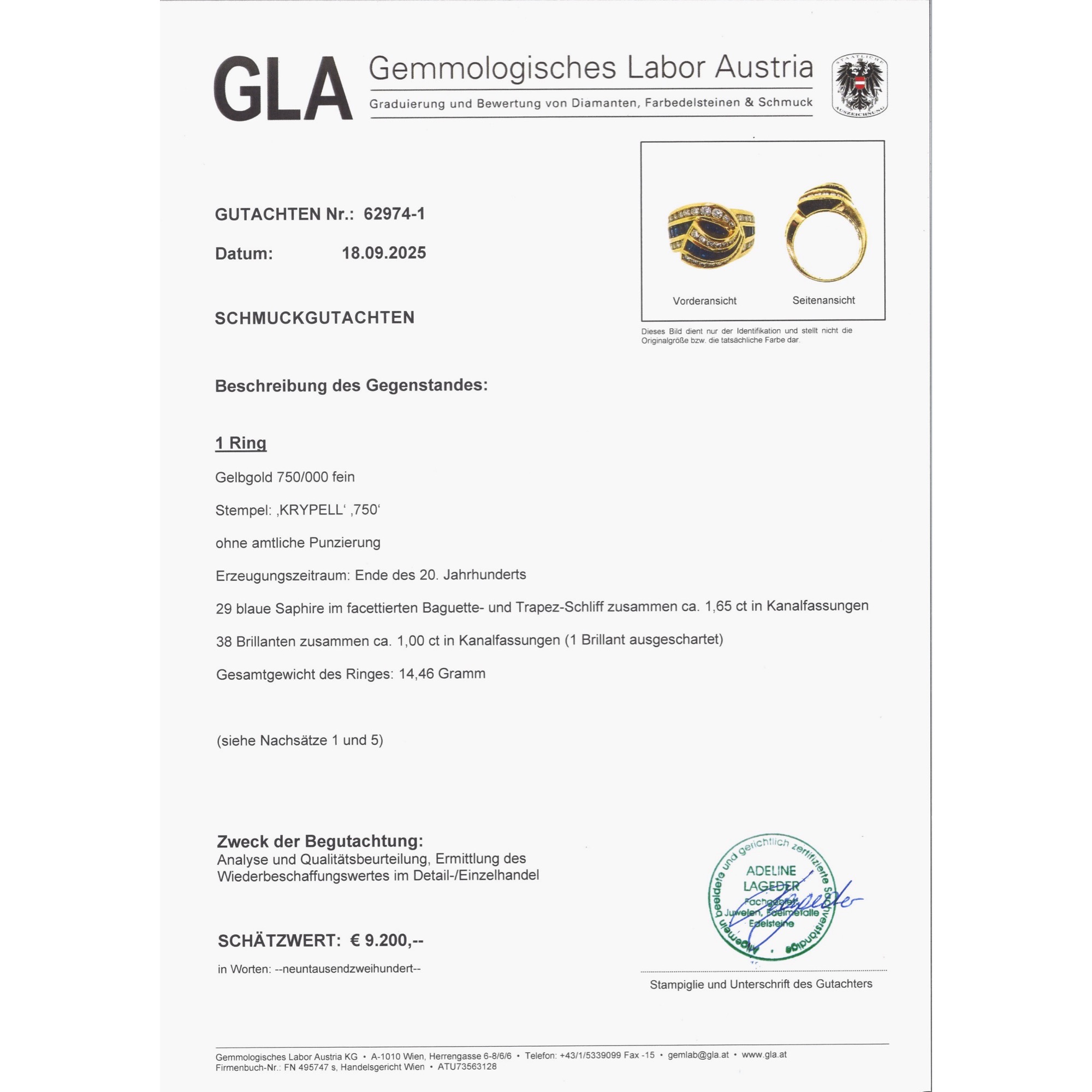 Aufsehenerregender Goldring mit Saphiren und Brillanten, Charles Krypell, New York, 1980er Jahre Aufsehenerregender Goldring mit Saphiren und Brillanten, Charles Krypell, New York, 1980er Jahre