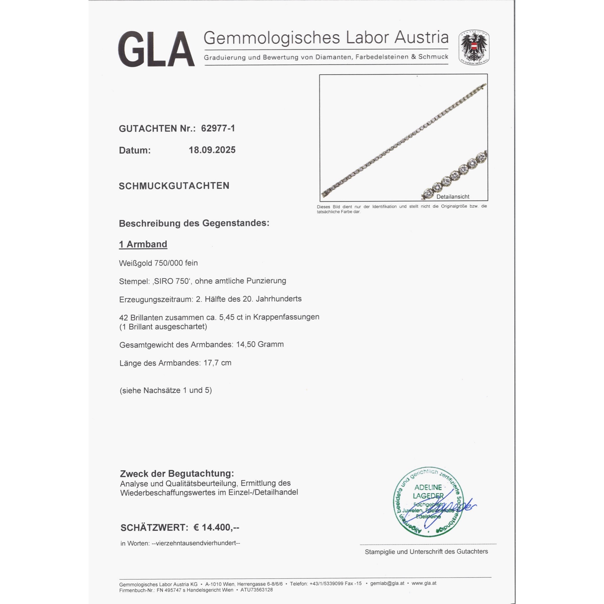 Vintage Tennisarmband mit 5,45 ct Diamanten in Weißgold, Pforzheim um 1985 Vintage Tennisarmband mit 5,45 ct Diamanten in Weißgold, Pforzheim um 1985