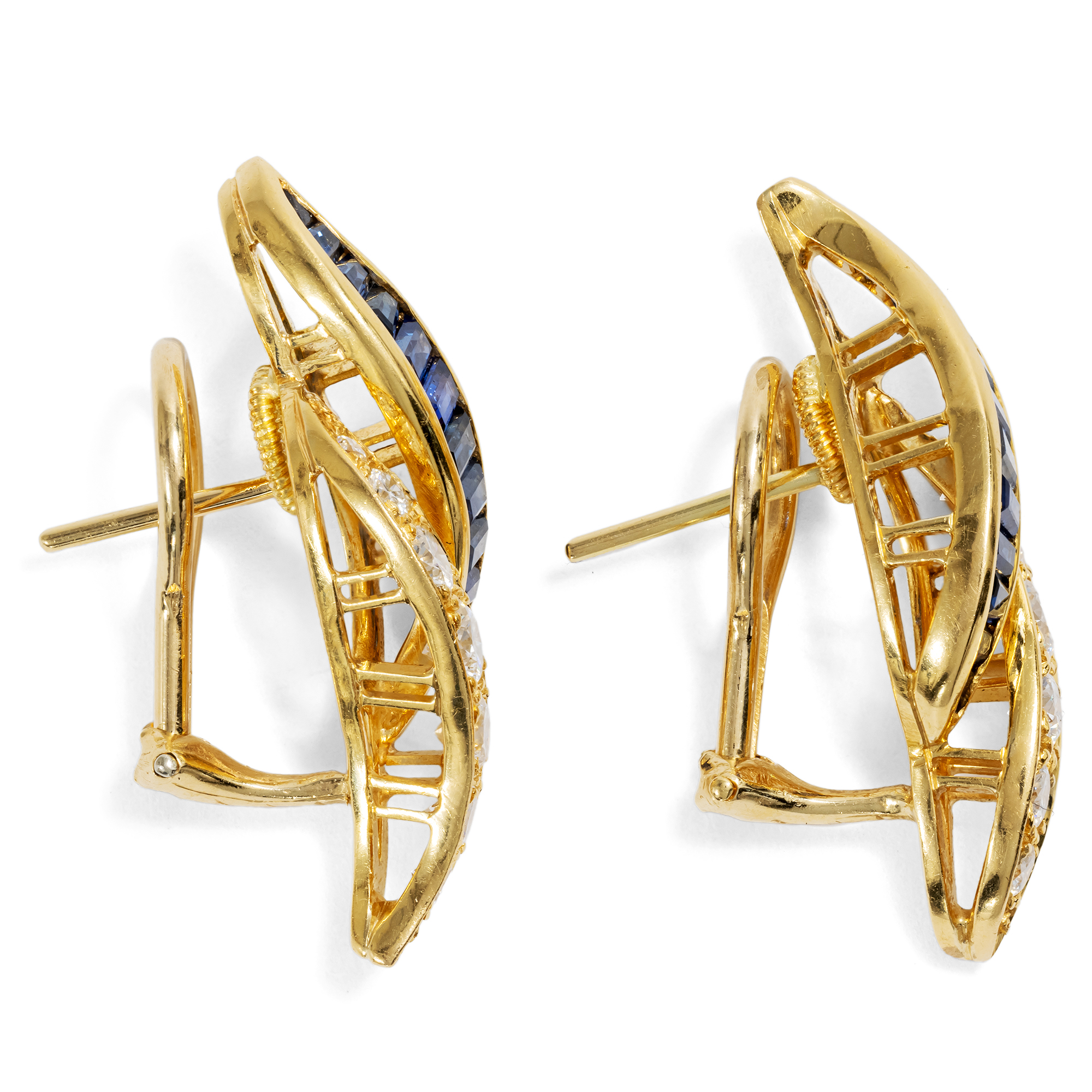 Elegant Vintage Gold Earrings with Sapphires & Diamonds, c. 1985 Elegant Vintage Gold Earrings with Sapphires & Diamonds, c. 1985