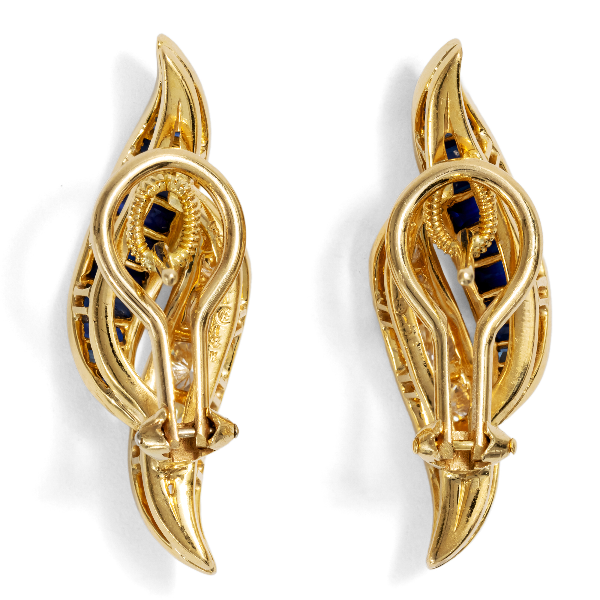 Elegant Vintage Gold Earrings with Sapphires & Diamonds, c. 1985 Elegant Vintage Gold Earrings with Sapphires & Diamonds, c. 1985