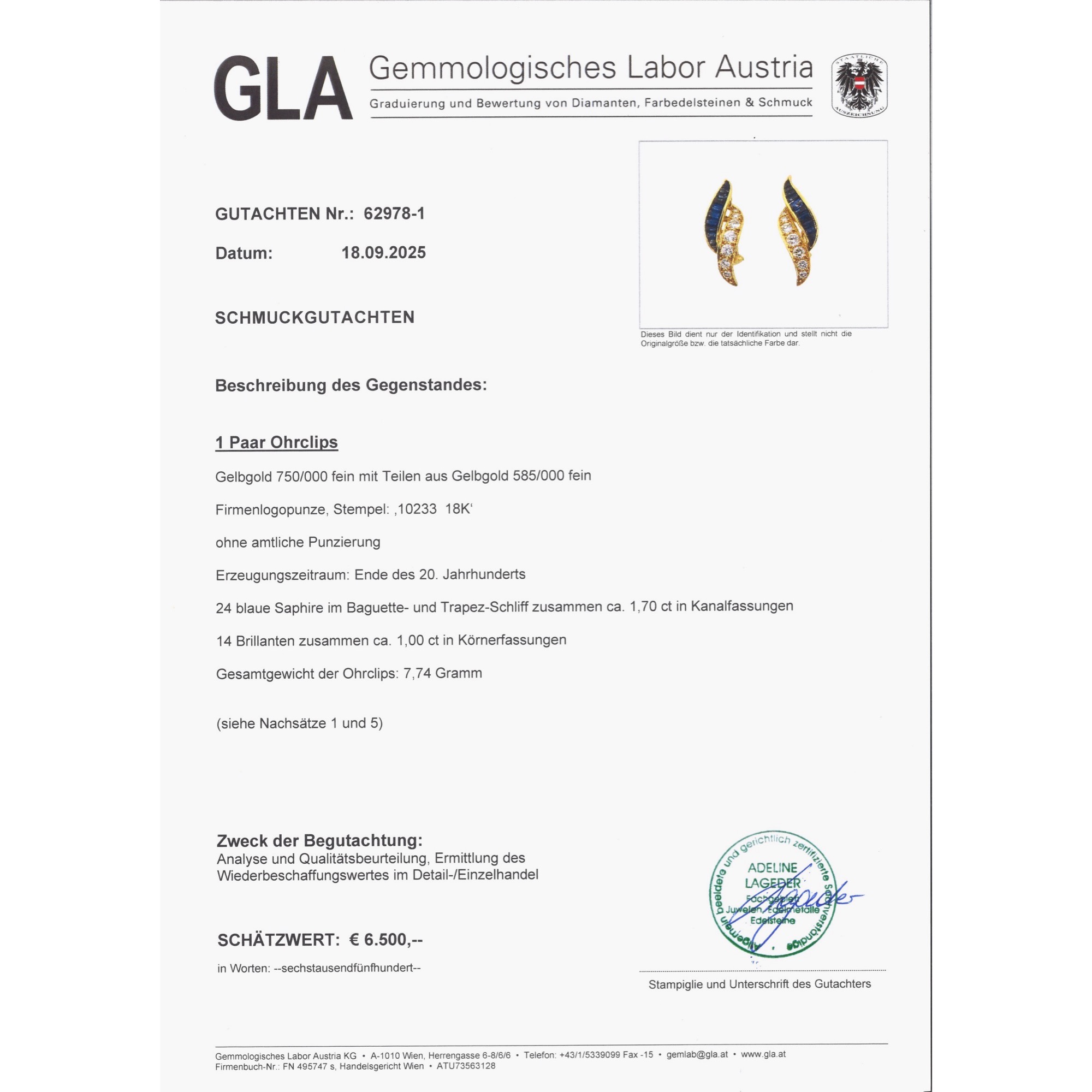 Elegant Vintage Gold Earrings with Sapphires & Diamonds, c. 1985 Elegant Vintage Gold Earrings with Sapphires & Diamonds, c. 1985