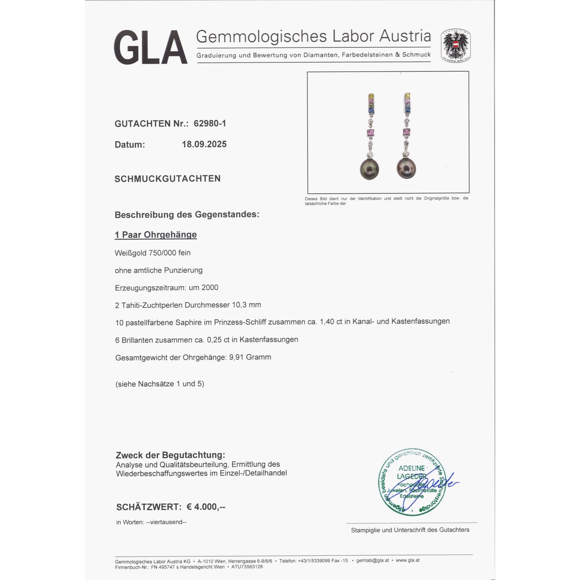 Exquisite Ohrhänger mit Saphiren, Brillanten & Tahitiperlen von Schoeffel, Stuttgart um 2000 Exquisite Ohrhänger mit Saphiren, Brillanten & Tahitiperlen von Schoeffel, Stuttgart um 2000