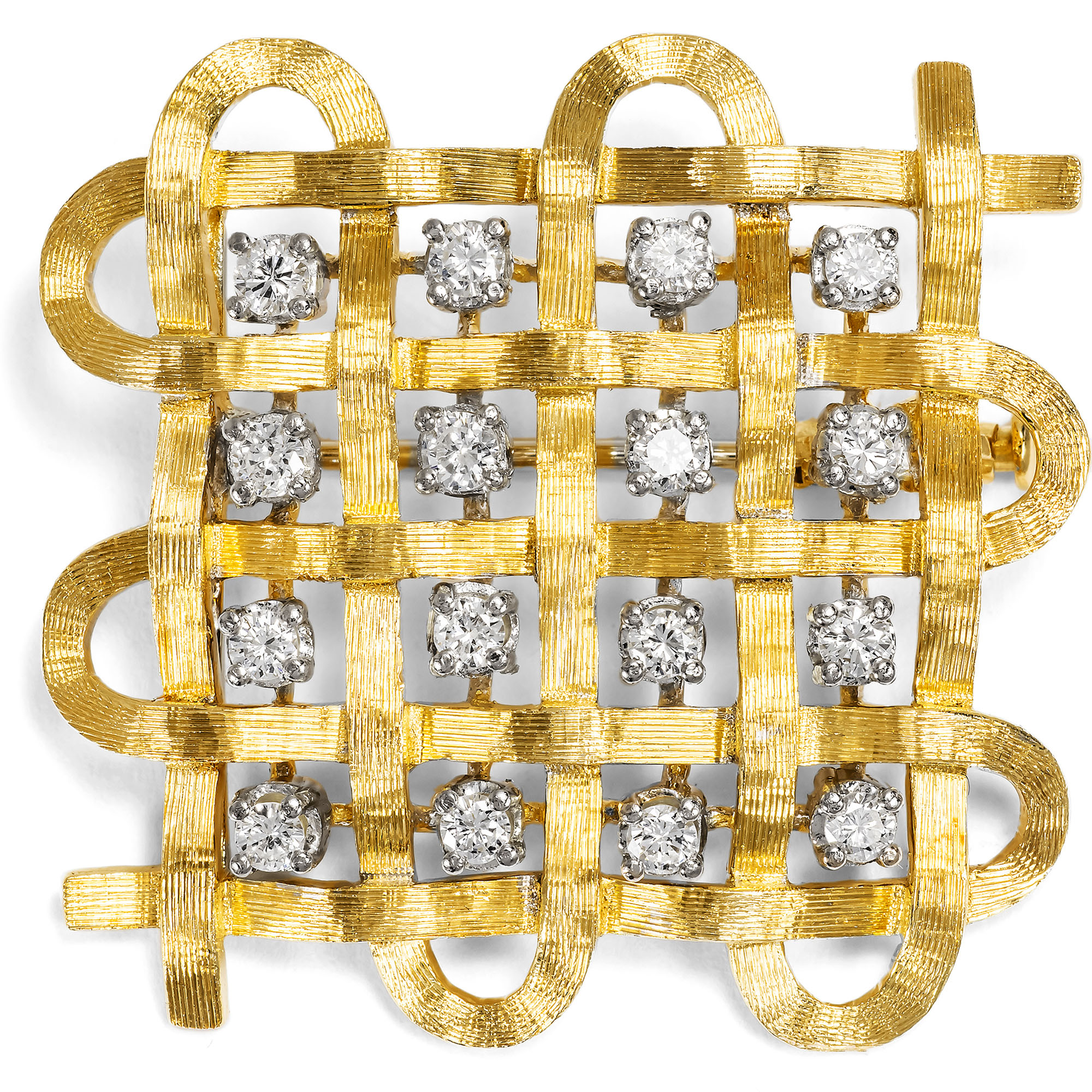 Luxuriöse vintage Brosche mit Diamanten in Gold, Knoll & Pregizer, Pforzheim um 1965 Luxuriöse vintage Brosche mit Diamanten in Gold, Knoll & Pregizer, Pforzheim um 1965
