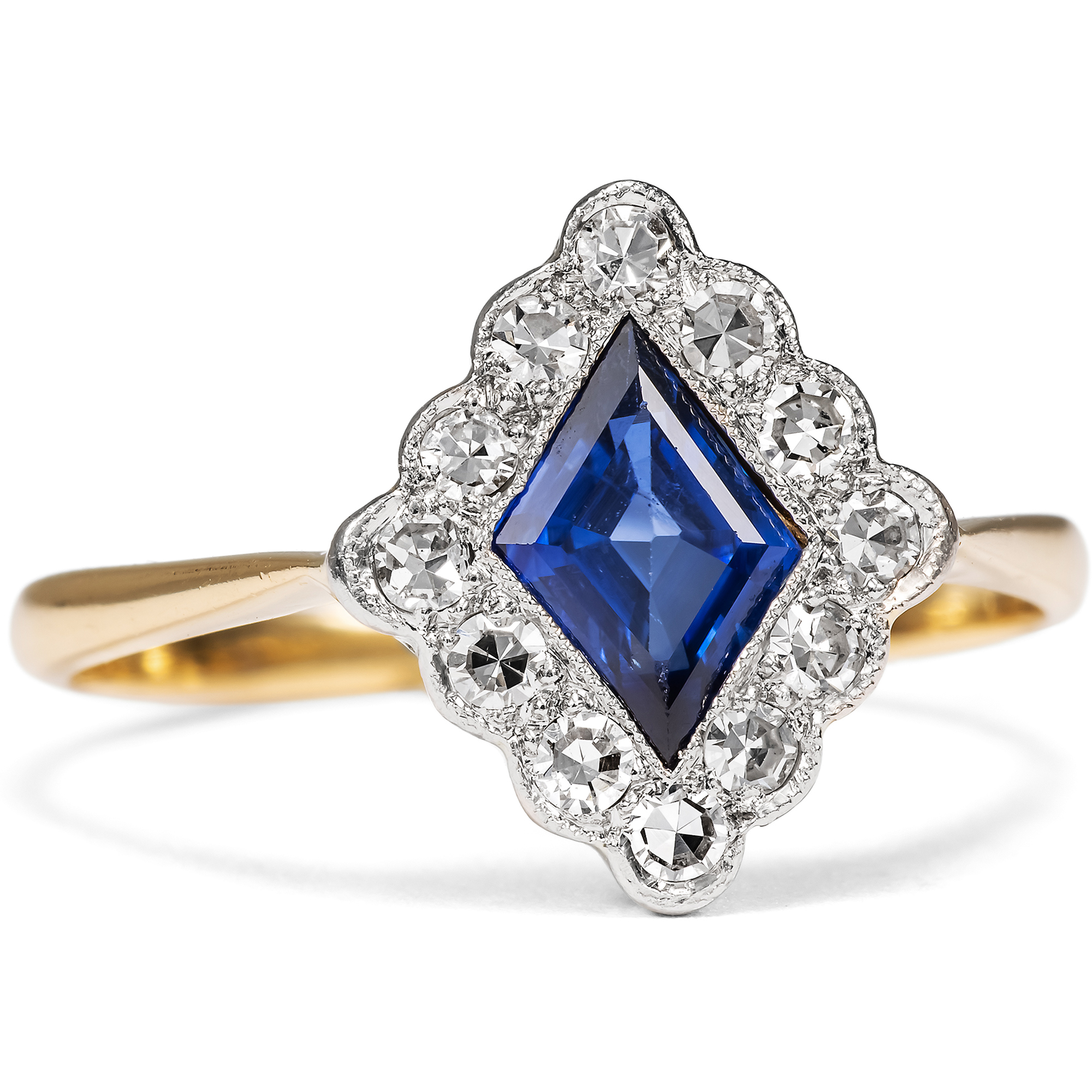 Antiker Ring mit Saphir & Diamanten in Platin auf Gold, um 1920 Antiker Ring mit Saphir & Diamanten in Platin auf Gold, um 1920