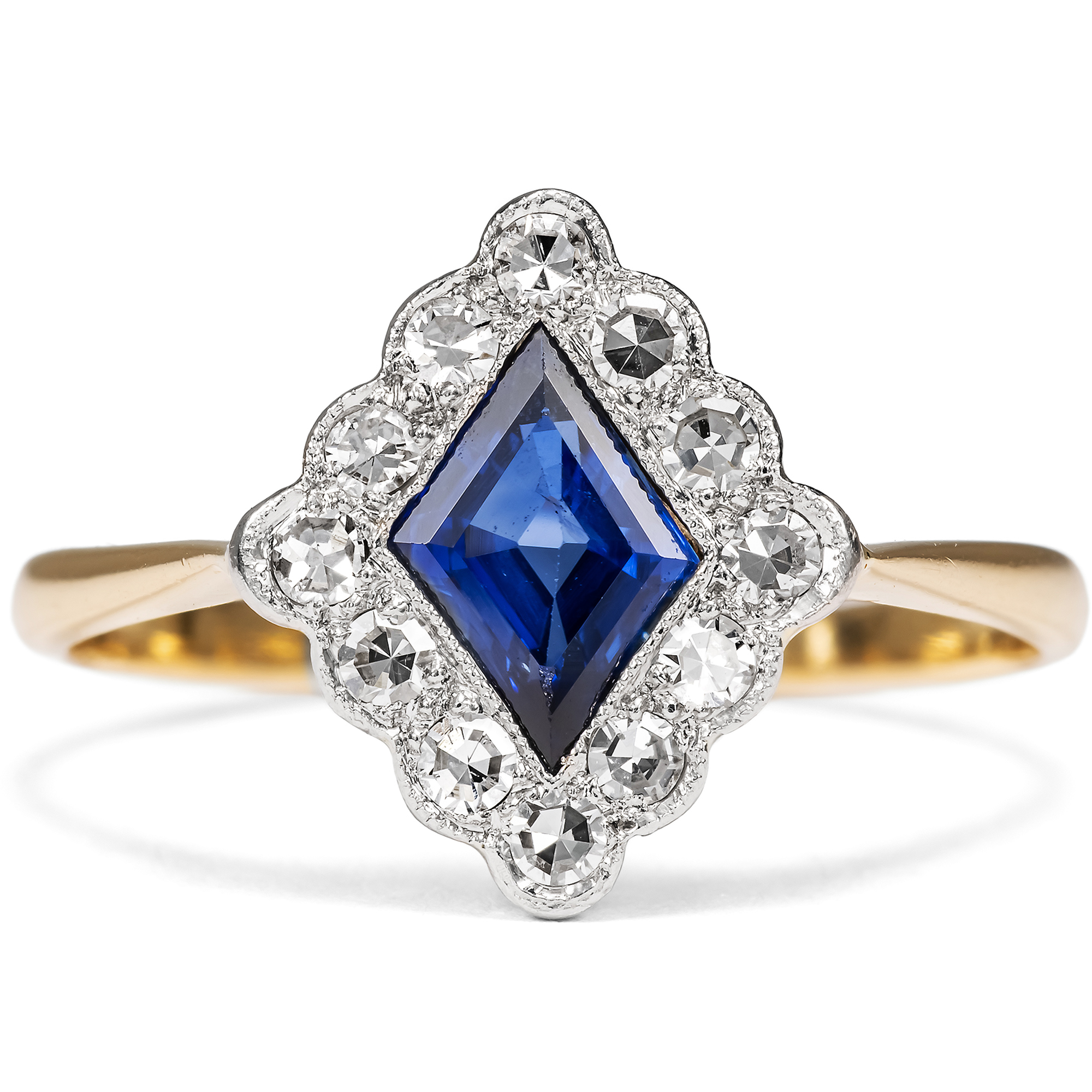Antiker Ring mit Saphir & Diamanten in Platin auf Gold, um 1920 Antiker Ring mit Saphir & Diamanten in Platin auf Gold, um 1920