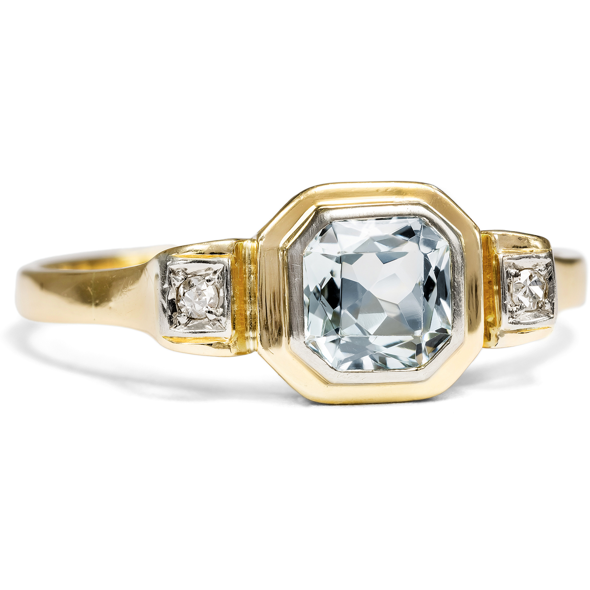 Eleganter Ring mit Aquamarin & Diamanten in Gold, Deutschland um 1935 Eleganter Ring mit Aquamarin & Diamanten in Gold, Deutschland um 1935