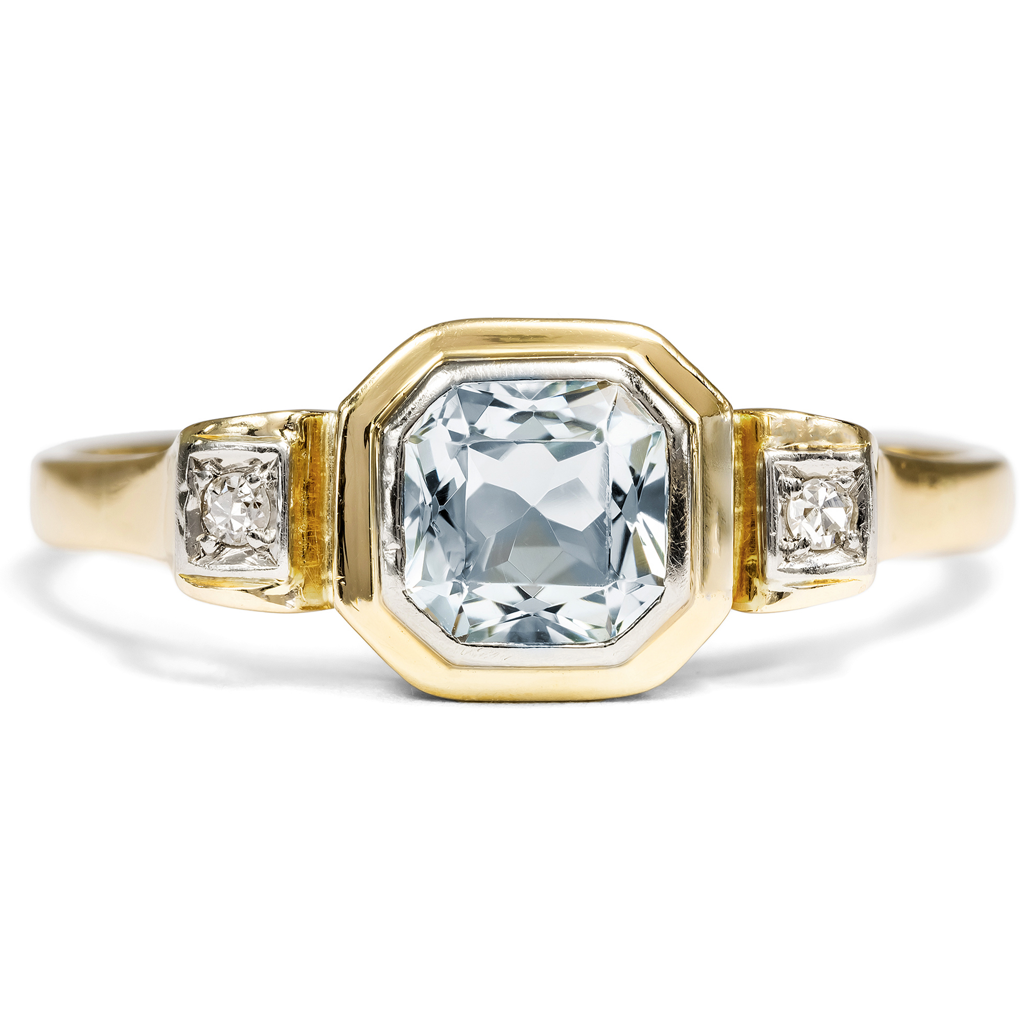 Eleganter Ring mit Aquamarin & Diamanten in Gold, Deutschland um 1935 Eleganter Ring mit Aquamarin & Diamanten in Gold, Deutschland um 1935