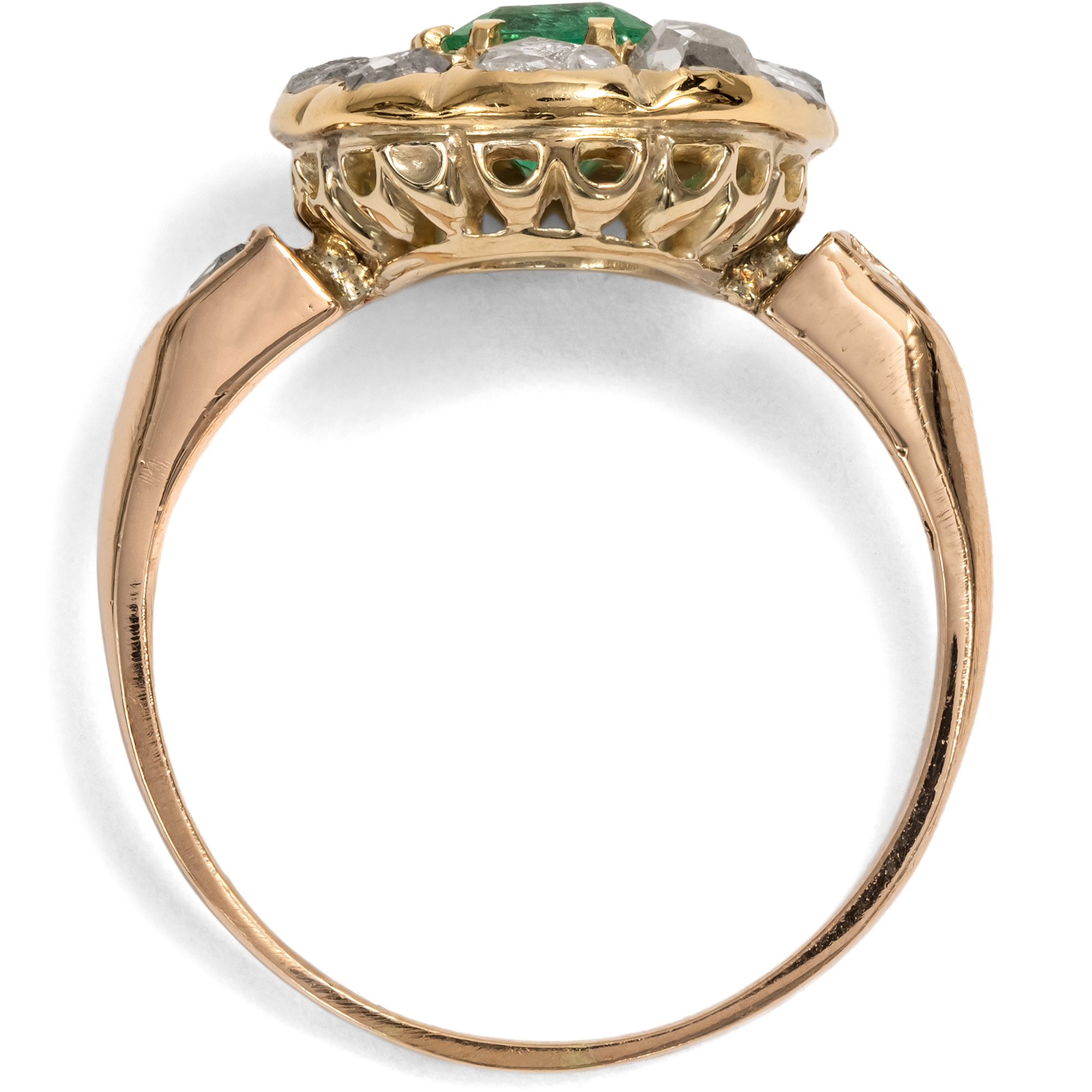 Eleganter Ring mit Smaragd & Diamanten im Rosenschliff, Mariage aus antiken Elementen, um 1890 & später Eleganter Ring mit Smaragd & Diamanten im Rosenschliff, Mariage aus antiken Elementen, um 1890 & später
