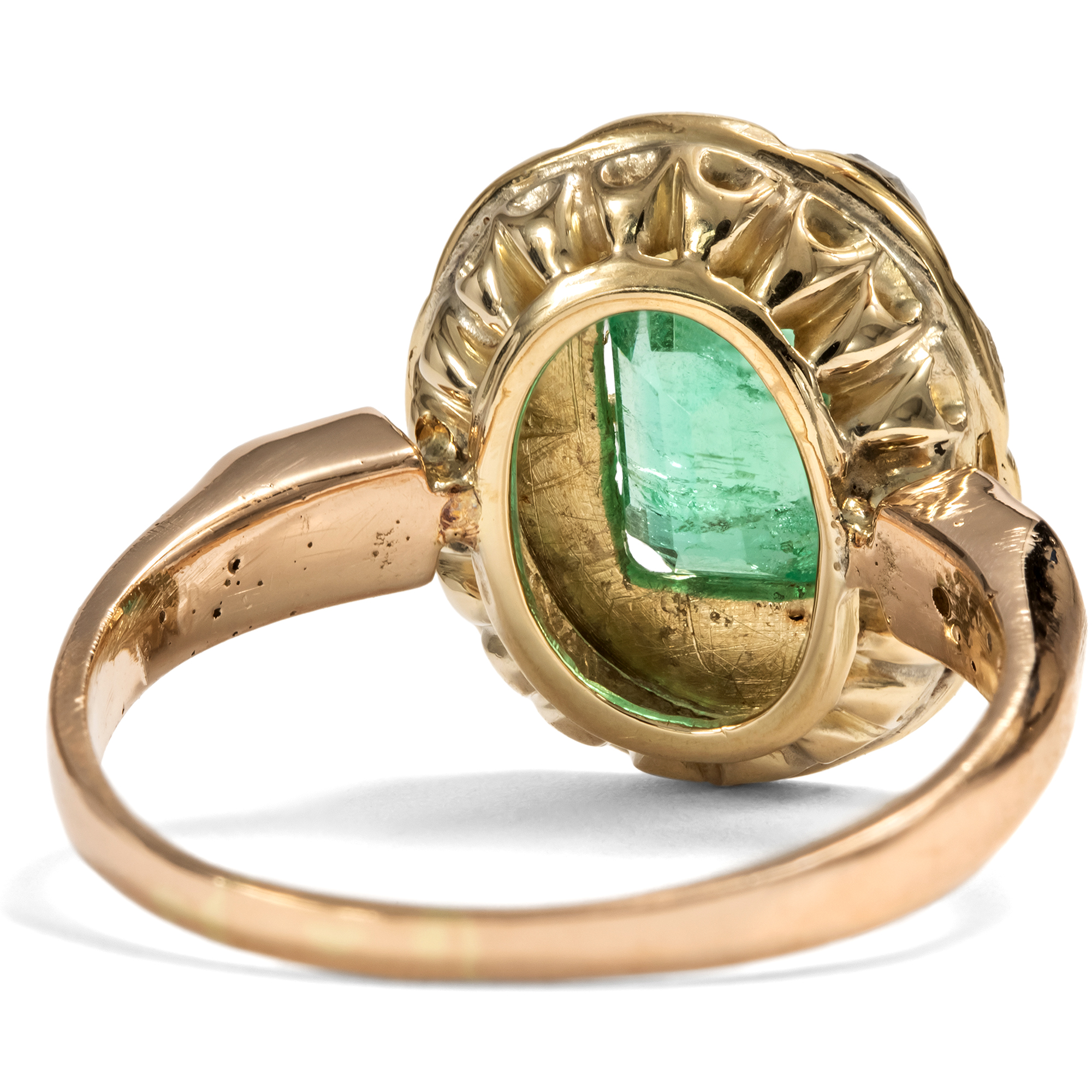 Eleganter Ring mit Smaragd & Diamanten im Rosenschliff, Mariage aus antiken Elementen, um 1890 & später Eleganter Ring mit Smaragd & Diamanten im Rosenschliff, Mariage aus antiken Elementen, um 1890 & später