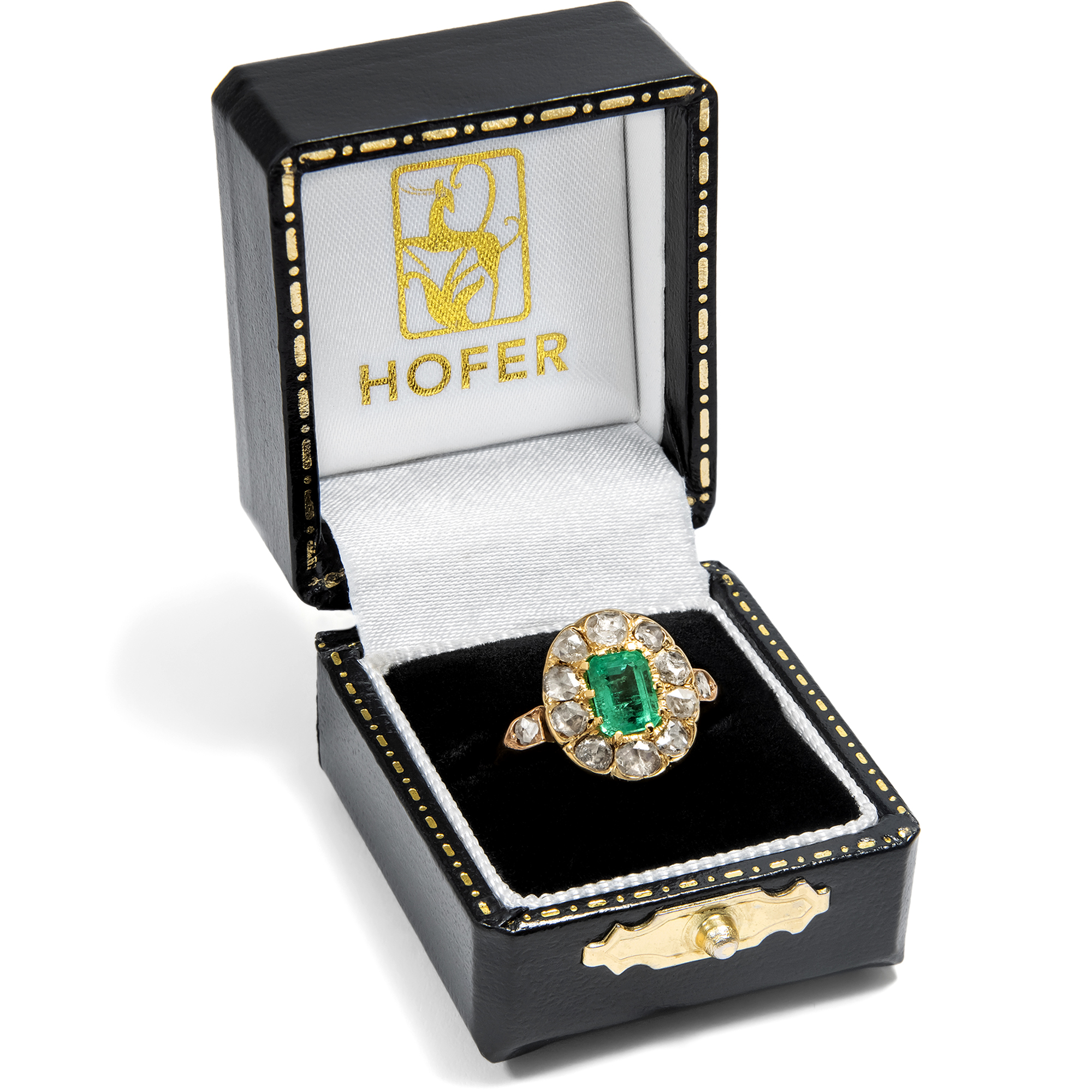 Eleganter Ring mit Smaragd & Diamanten im Rosenschliff, Mariage aus antiken Elementen, um 1890 & später Eleganter Ring mit Smaragd & Diamanten im Rosenschliff, Mariage aus antiken Elementen, um 1890 & später