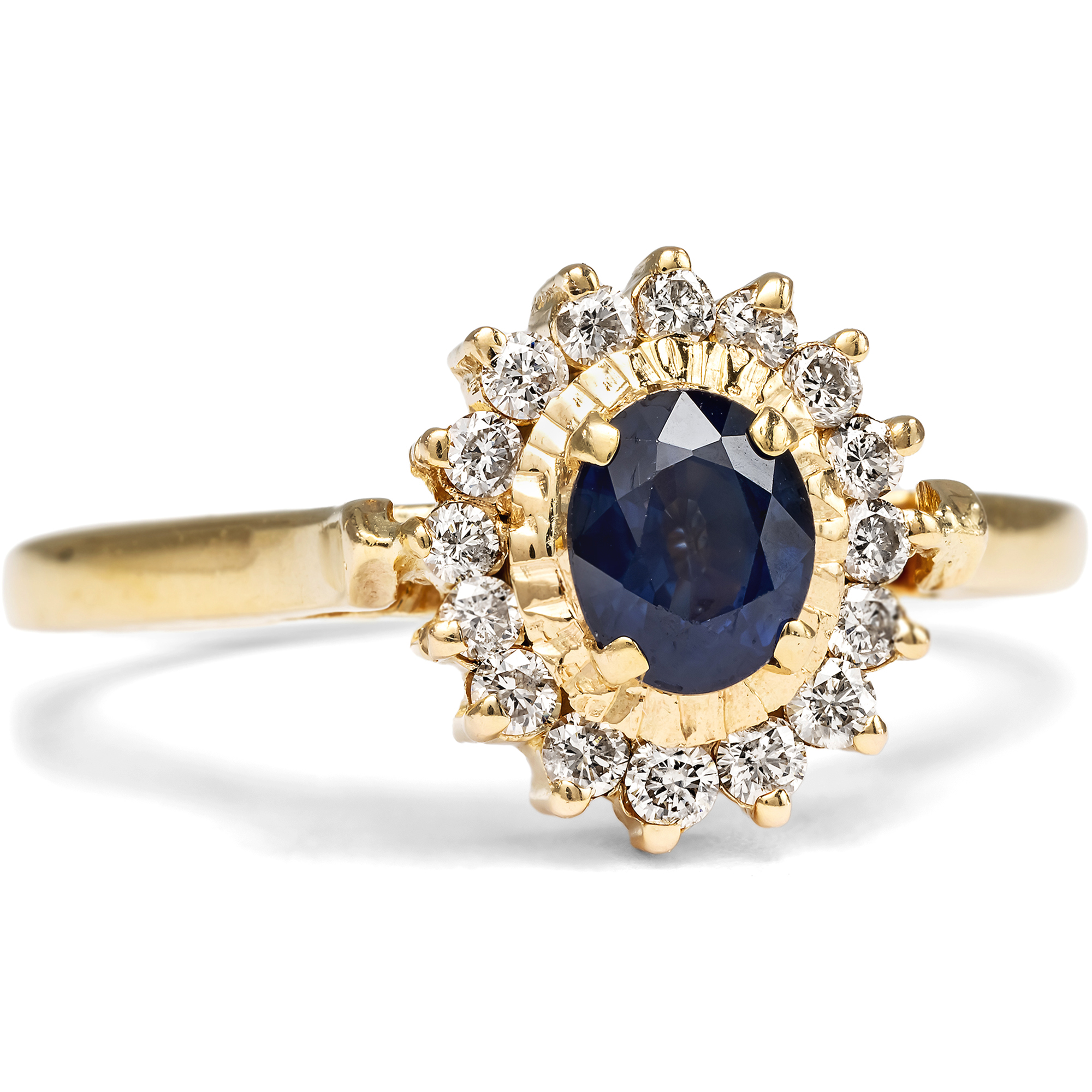 Feiner Entourage-Ring mit Saphir & Brillanten in Gold, um 1985 Feiner Entourage-Ring mit Saphir & Brillanten in Gold, um 1985