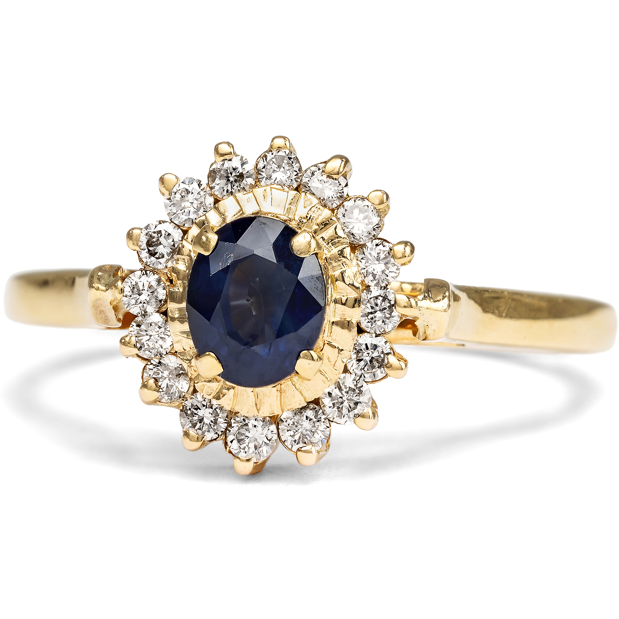 Feiner Entourage-Ring mit Saphir & Brillanten in Gold, um 1985 Feiner Entourage-Ring mit Saphir & Brillanten in Gold, um 1985